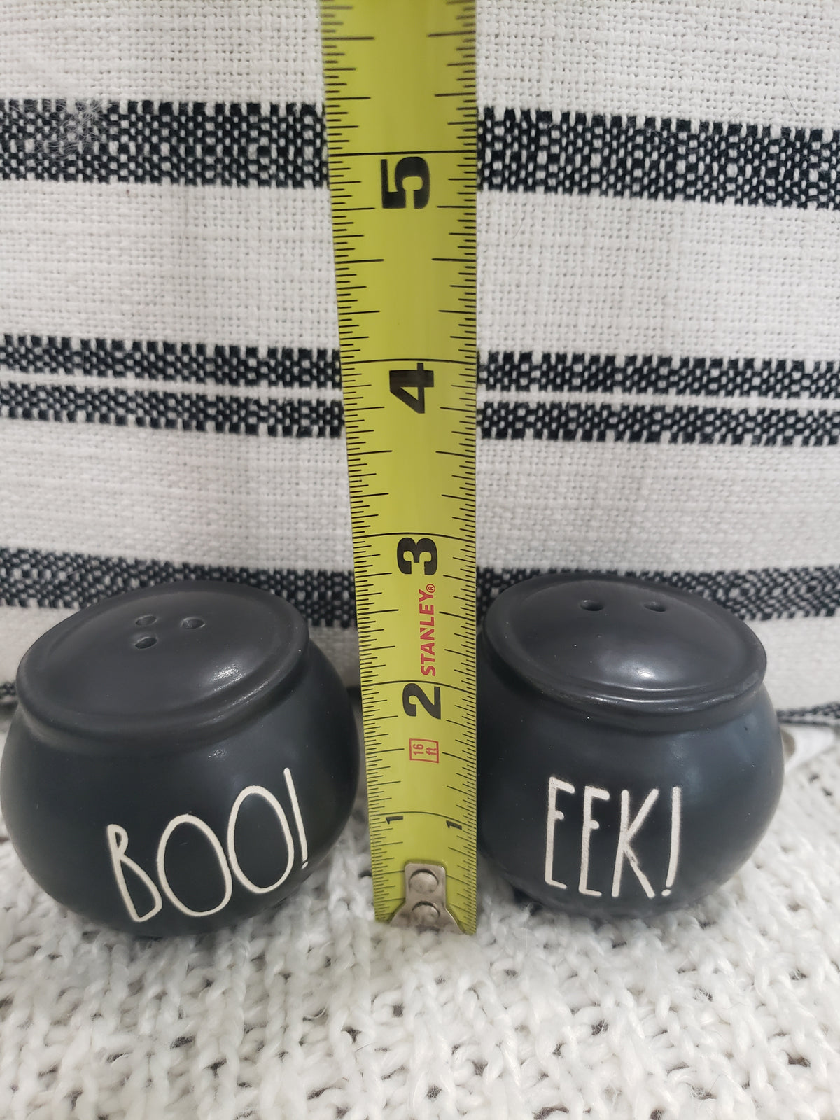 Rae Dunn &quot;Boo! &amp; Eek!&quot; Black Cauldron Salt and Pepper Shakers