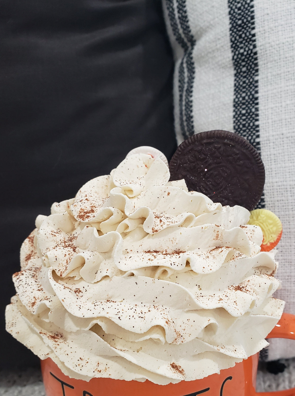 Rae Dunn &quot;Treats&quot; Pumpkin Orange Double Sided Mug &amp; Pip Posh Design Ivory Cookie Whipped Topper