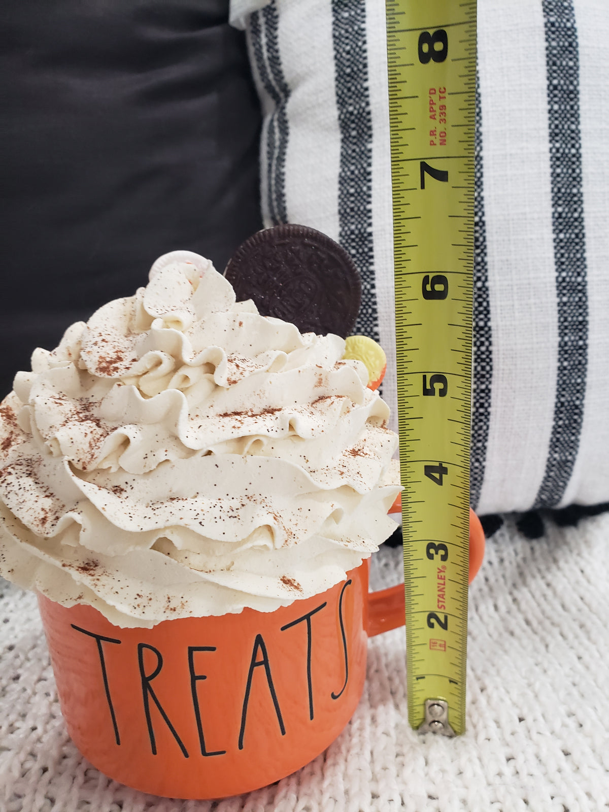Rae Dunn &quot;Treats&quot; Pumpkin Orange Double Sided Mug &amp; Pip Posh Design Ivory Cookie Whipped Topper