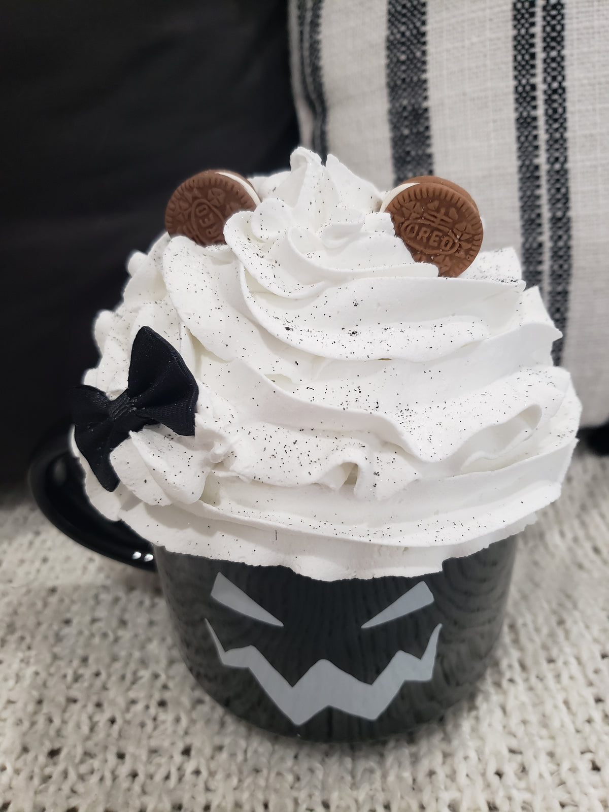 Rae Dunn &quot;Boo&quot; Black Double Sided Mug &amp; Pip Posh Design Faux Sweet Décor White Cookie Whipped Topper