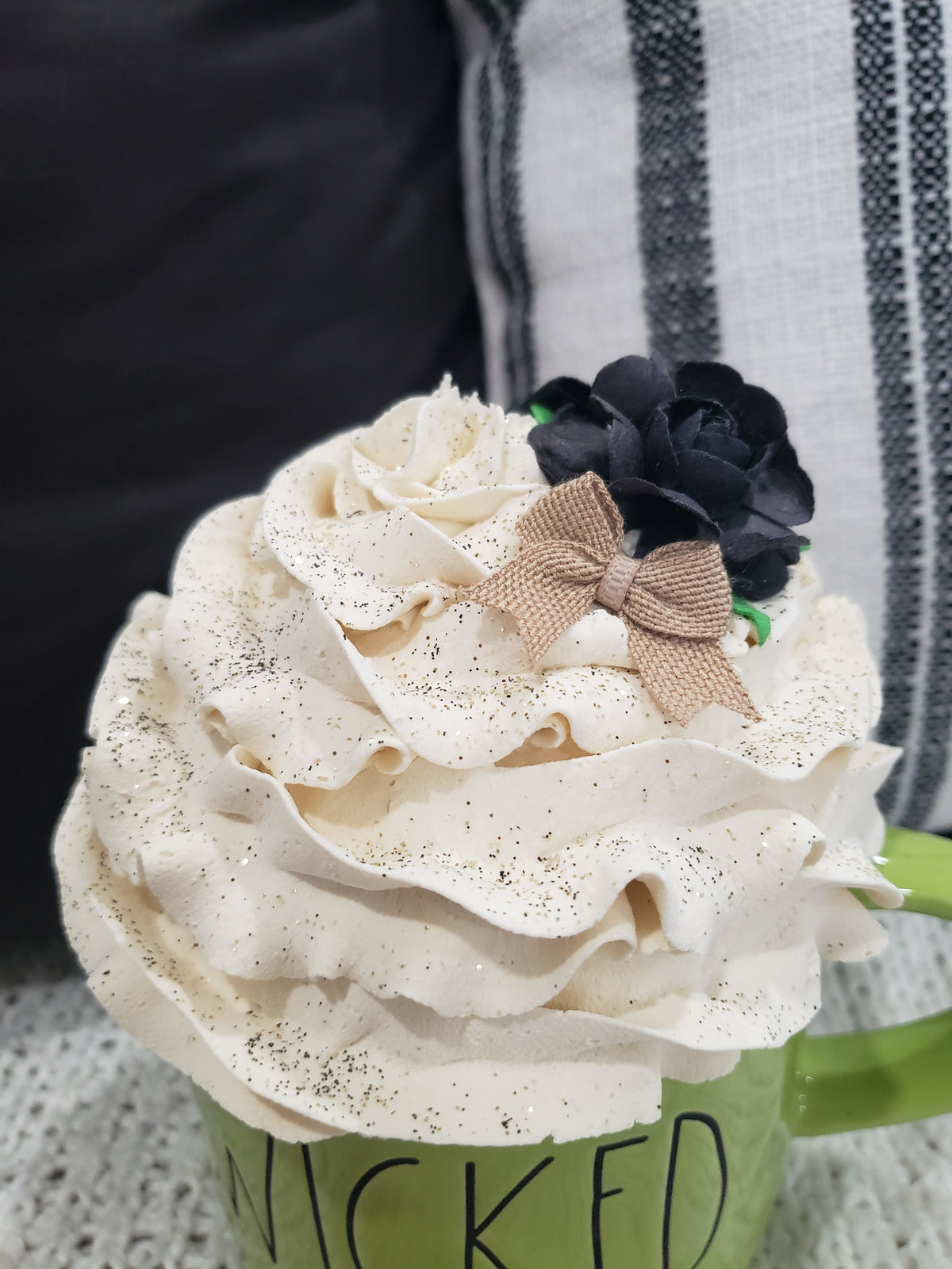 Rae Dunn &quot;Wicked&quot; Green Double Sided Mug &amp; Pip Posh Design Faux Sweet Décor Ivory Whipped Topper