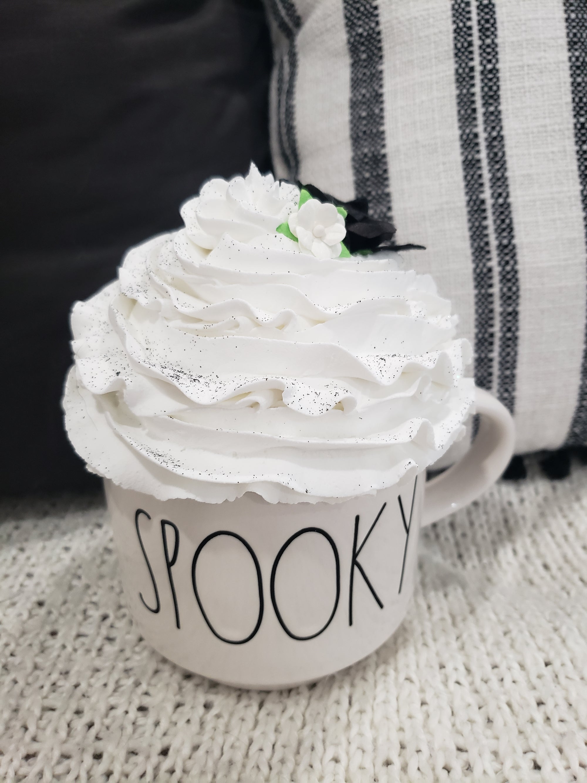 Rae Dunn "Spooky" White Double Sided Mug & Pip Posh Design Faux Sweet Décor Whipped Topper Collection