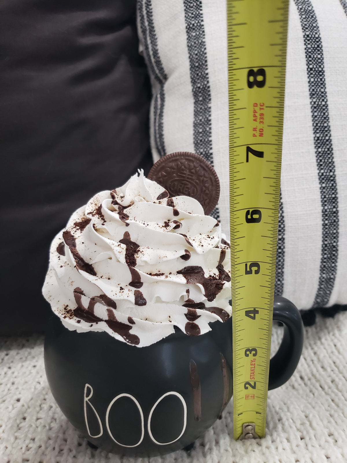 Rae Dunn &quot;Boo&quot; Black Cauldron Mug &amp; Pip Posh Design Faux Sweet Décor White Whipped Oreo Cookie Topper