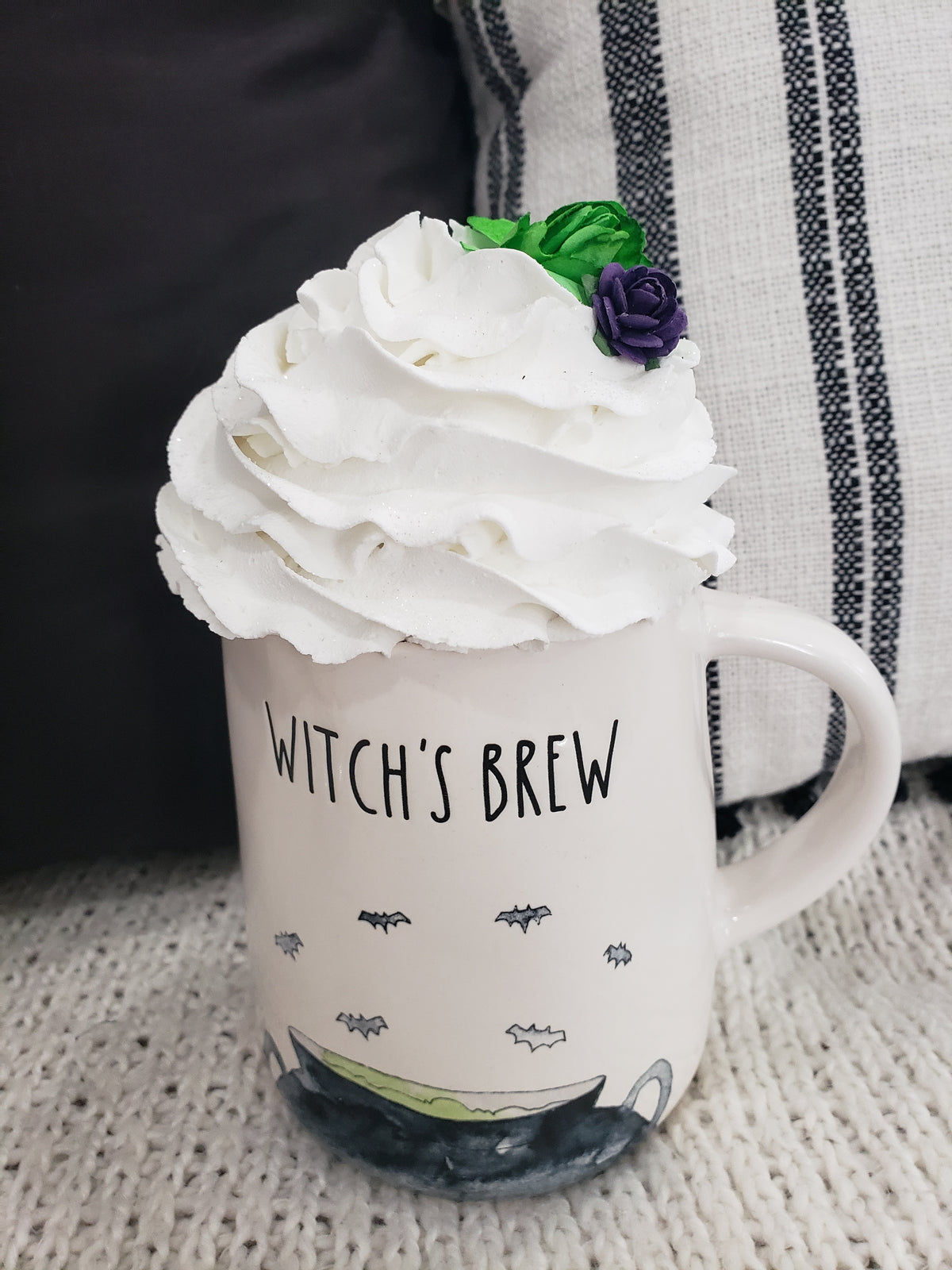Rae Dunn &quot;Witch&#39;s Brew&quot; Mug &amp; Pip Posh Design Faux Sweet Décor White Whipped Topper