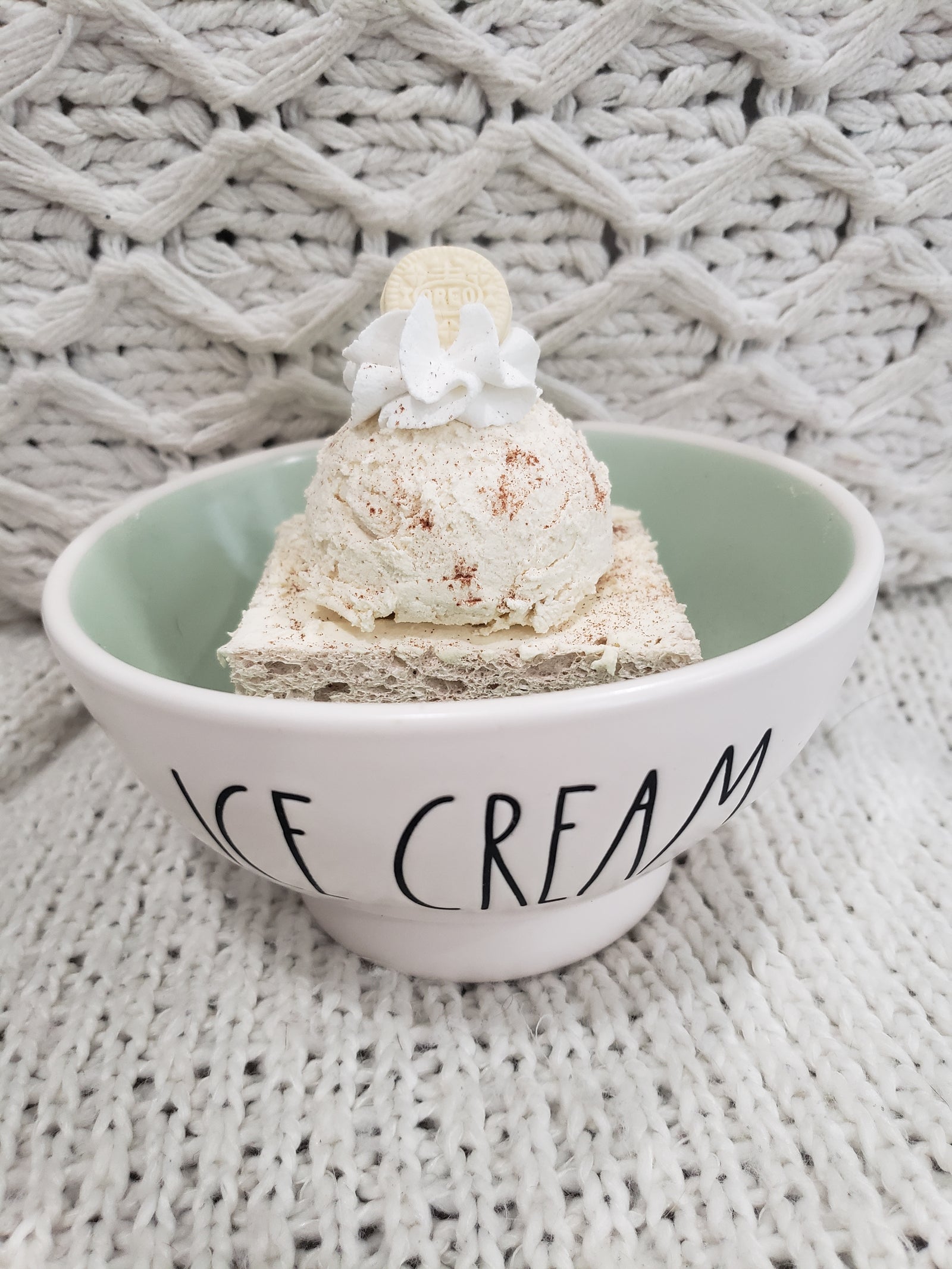 Rae Dunn "Ice Cream" Bowl & Pip Posh Design Faux Sweet Décor Vanilla Ice Cream Cake Dessert Collection