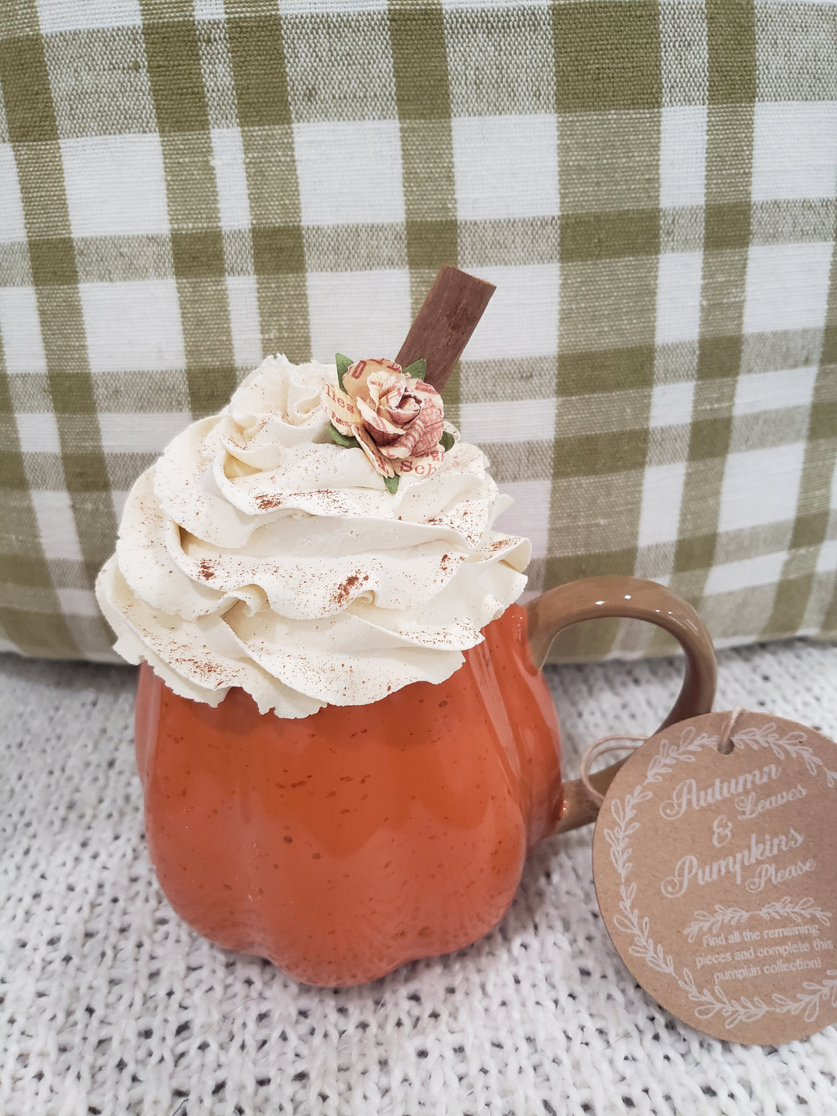 Pip Posh Design Faux Sweet Décor Orange Pumpkin Mug &amp; Ivory Whipped Cinnamon Topper