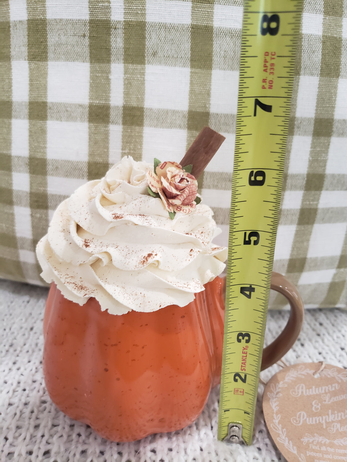 Pip Posh Design Faux Sweet Décor Orange Pumpkin Mug &amp; Ivory Whipped Cinnamon Topper