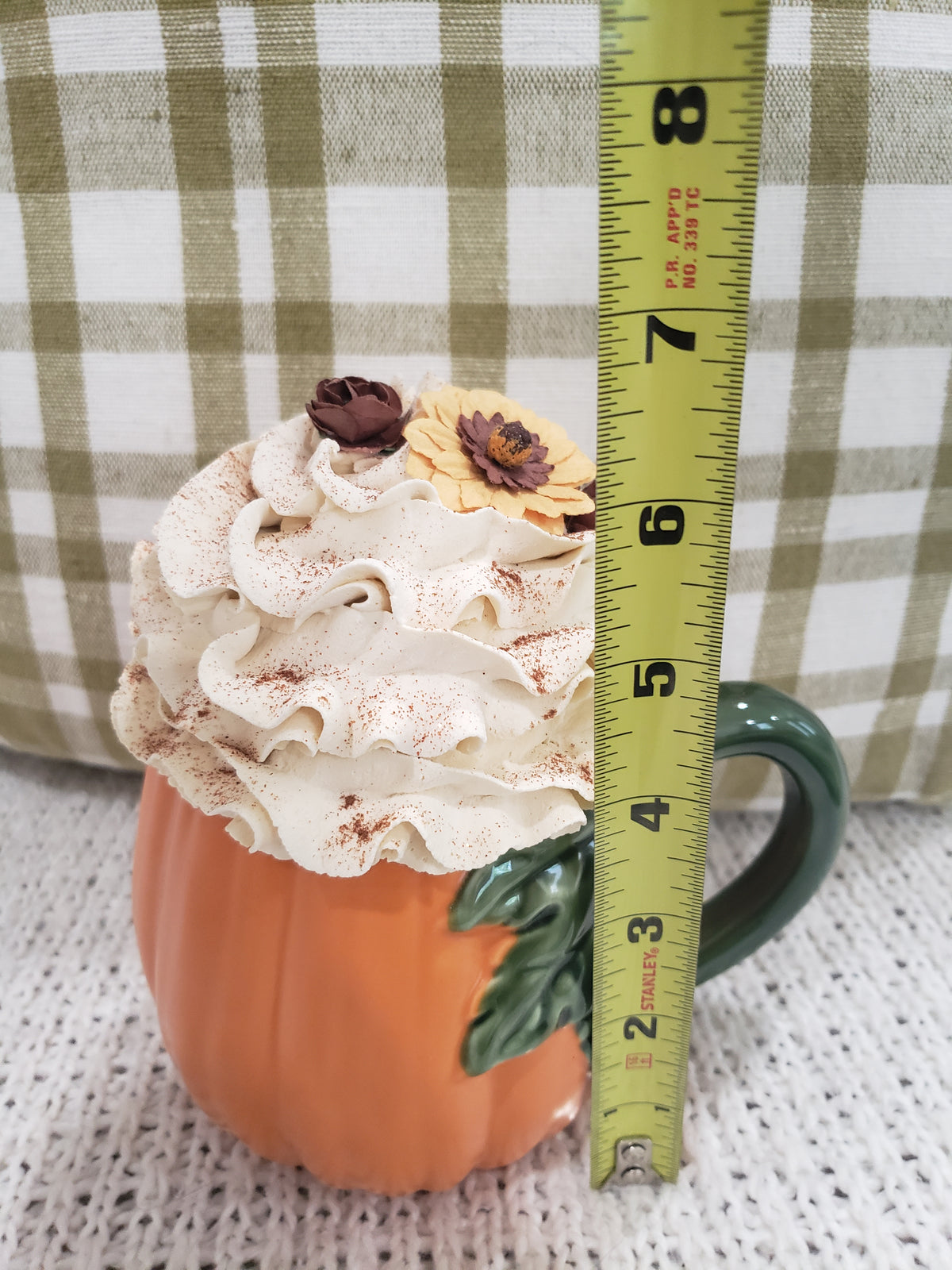 Pip Posh Design Faux Sweet Décor Orange Pumpkin Harvest Mug &amp; Ivory Sunflower Whipped Topper