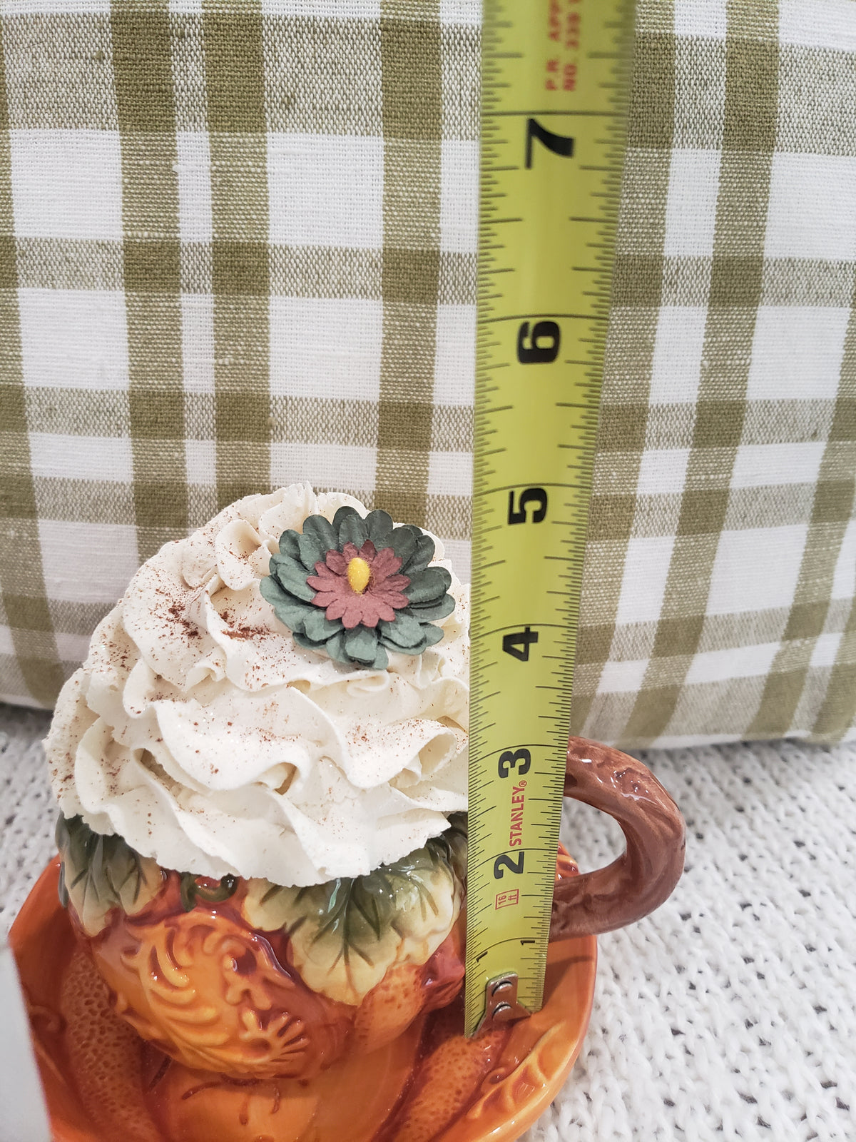 Pip Posh Design Faux Sweet Décor Harvest Pumpkin Tea Cup &amp; Ivory Fall Whipped Topper
