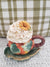 Pip Posh Design Faux Sweet Décor Harvest Pumpkin Tea Cup & Ivory Sunflower Whipped Topper