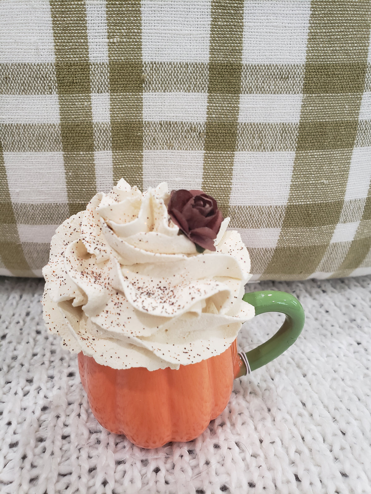 Pip Posh Design Faux Sweet Décor Mini Orange Pumpkin Mug &amp; Ivory Whipped Topper
