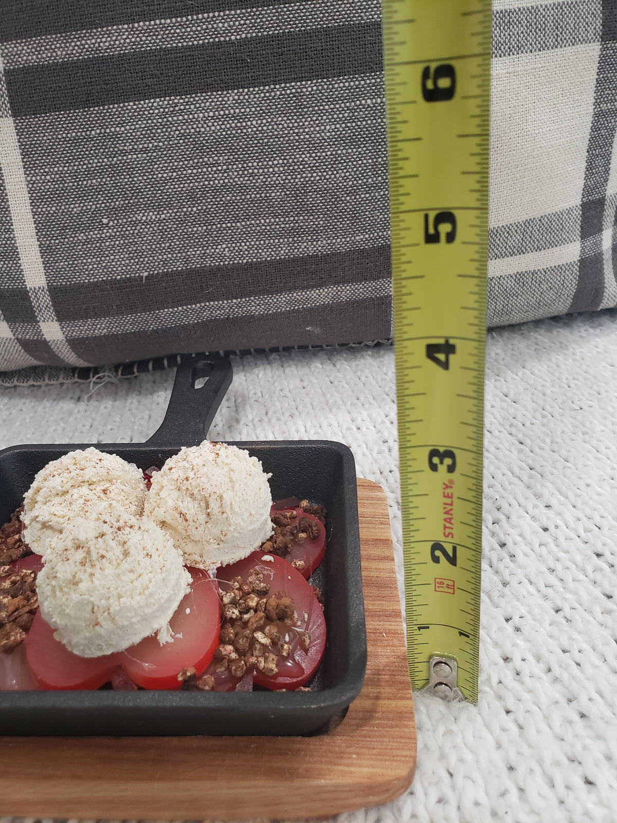 Pip Posh Design Faux Sweet Décor Mini Red Apple Crumble Ice Cream Skillet Dessert On A Wooden Trivet
