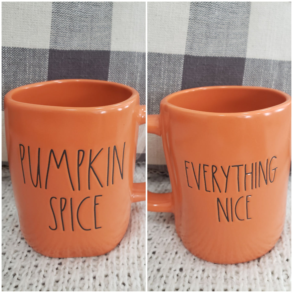 Rae Dunn &quot;Pumpkin Spice &amp; Every Thing Nice&quot; Orange Double Sided Mug Collection