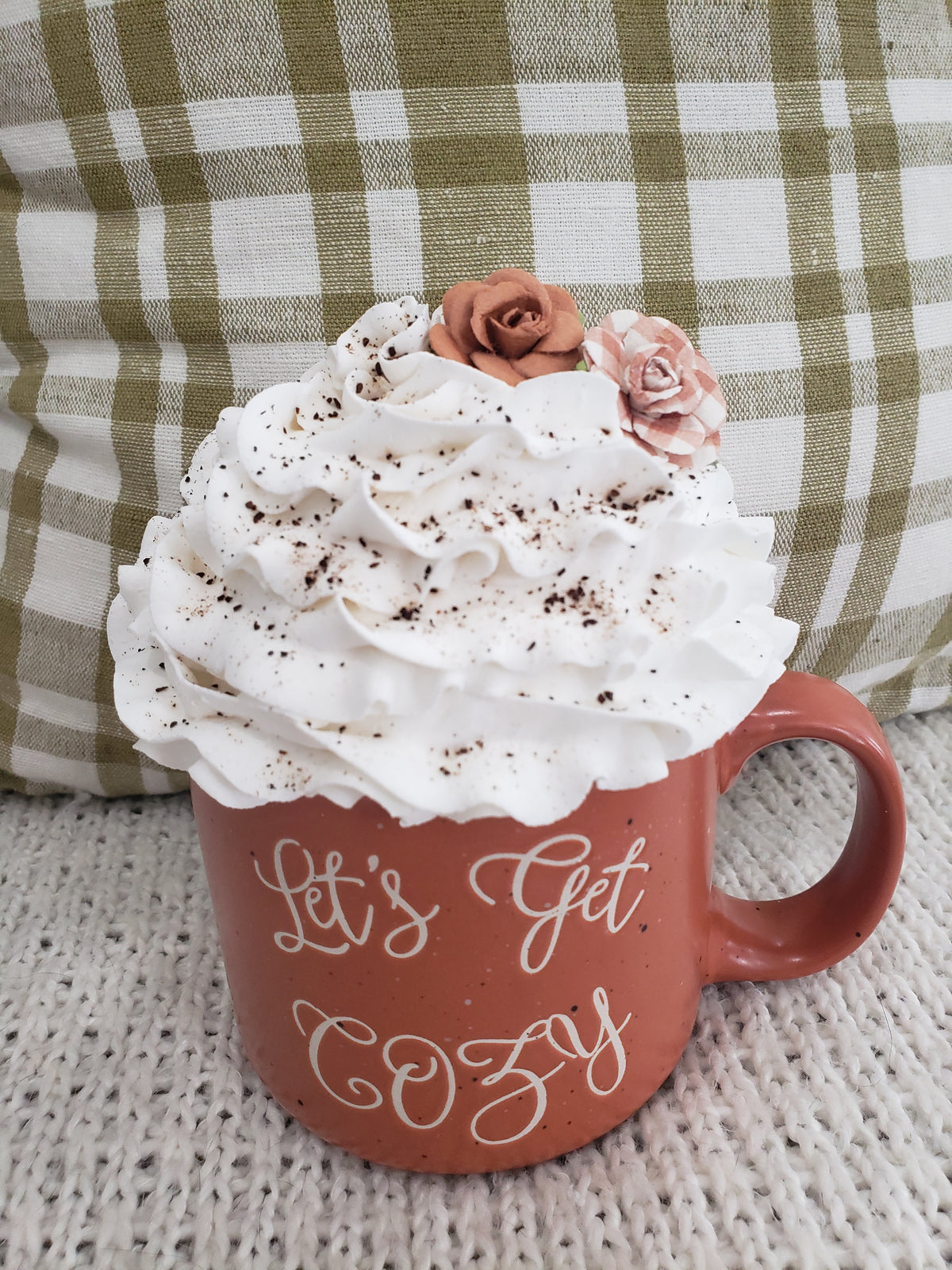 Pip Posh Design Faux Sweet Décor  &quot;Let&#39;s Get Cozy&quot; Mug &amp; White Whipped Topper