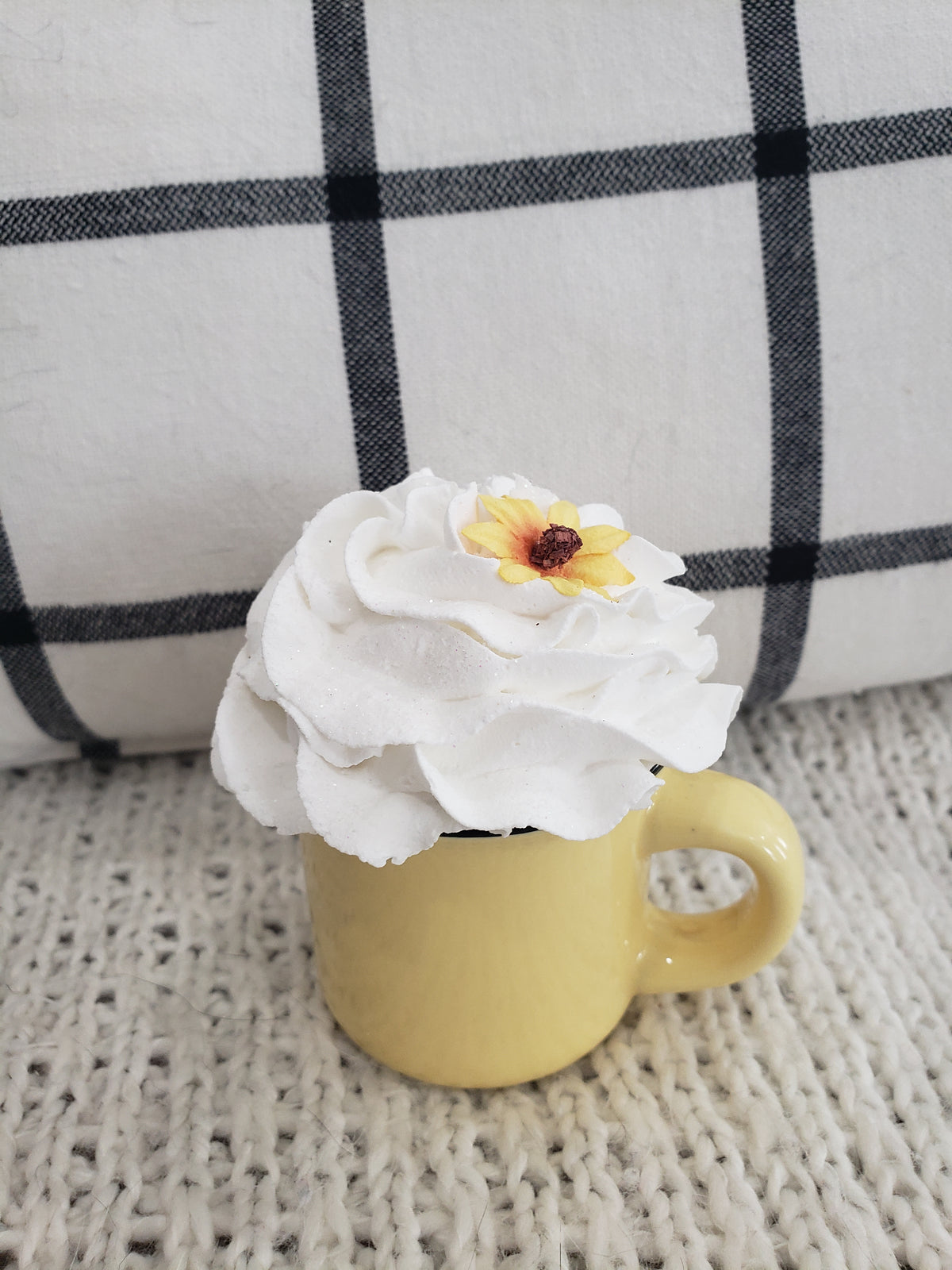 Pip Posh Design Faux Sweet Décor Mini Yellow Mug &amp; Whipped Sunflower Topper