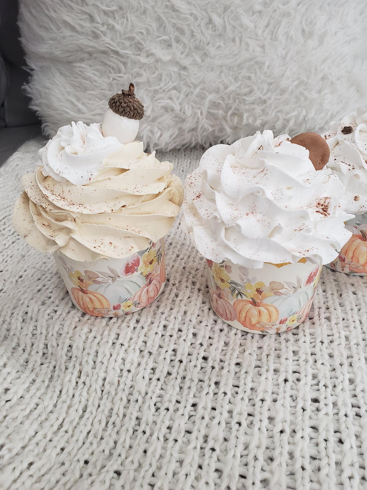 Pip Posh Design Faux Sweet Décor Fall Pumpkin Cupcake Assortment Set of 4