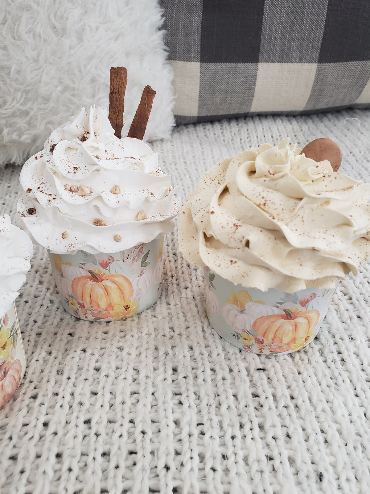 Pip Posh Design Faux Sweet Décor Fall Pumpkin Cupcake Assortment Set of 4