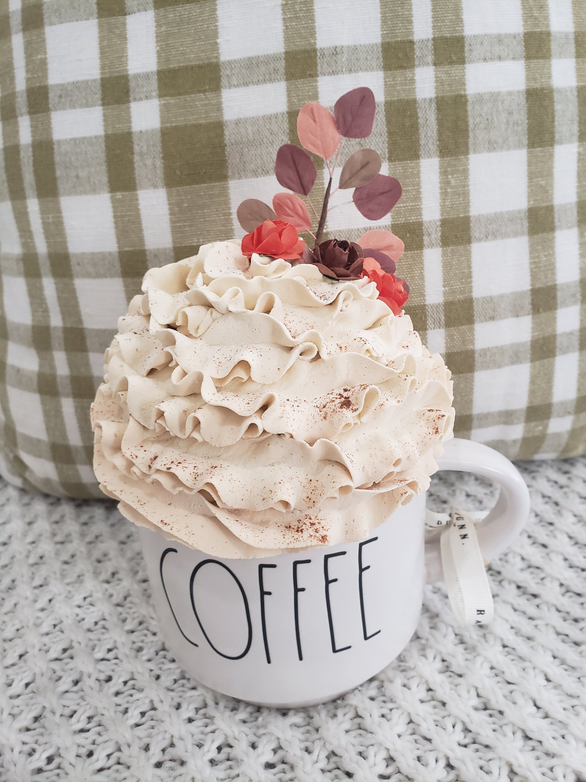 Rae Dunn "Coffee" White Mug & Pip Posh Design Faux Sweet Décor Ivory Whipped Topper Fall Leaves Collection