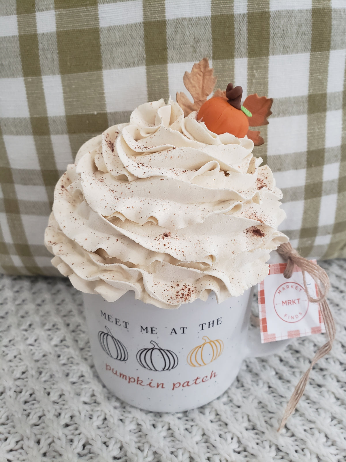 Pip Posh Design Faux Sweet Décor &quot;Meet Me At The Pumpkin Patch Mug &amp; Ivory Whipped Topper Fall Collection