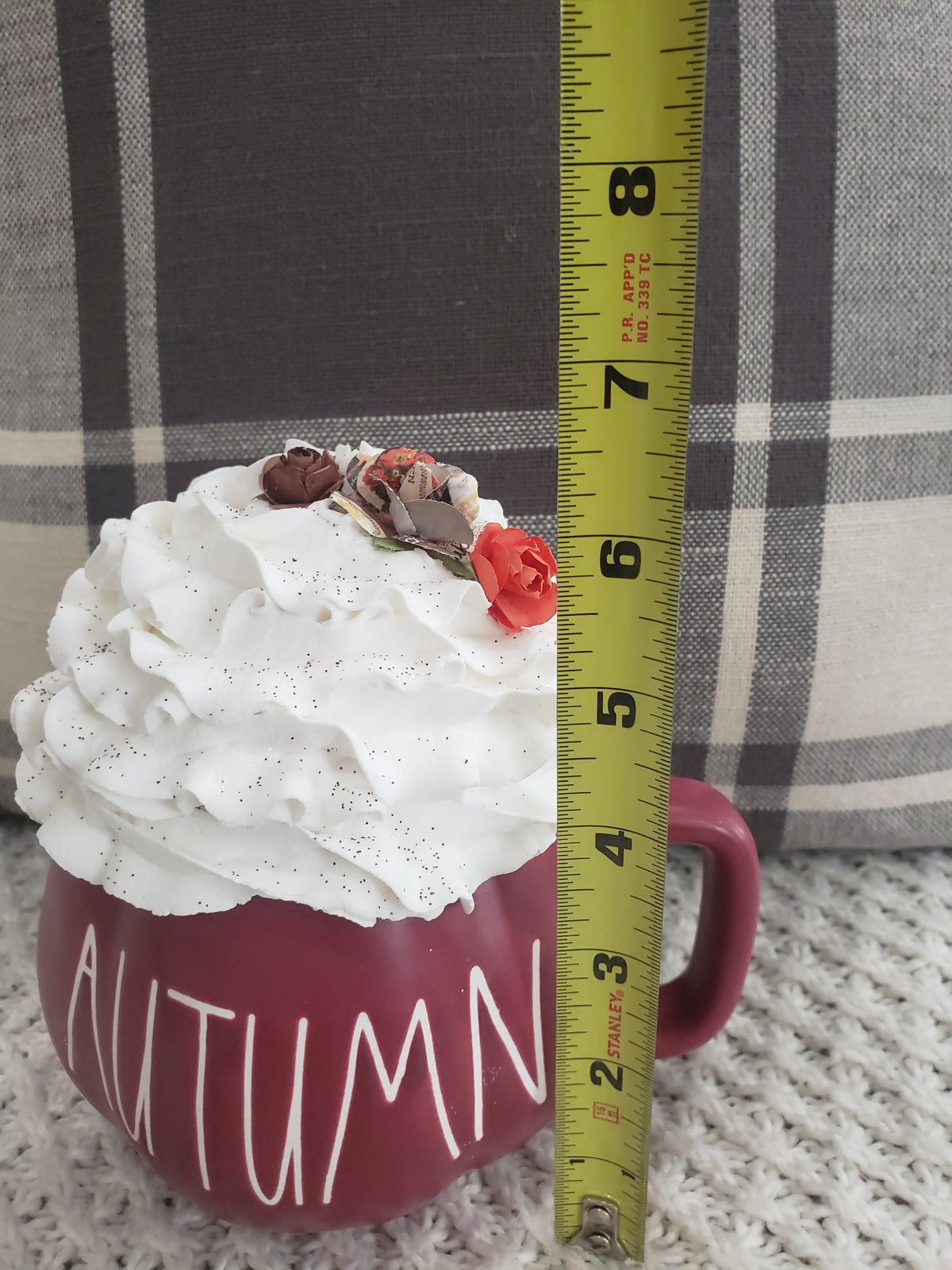 Rae Dunn &quot;Autumn&quot; Maroon Pumpkin Mug &amp; Pip Posh Design Faux Sweet Décor White Whipped Topper Fall Collection