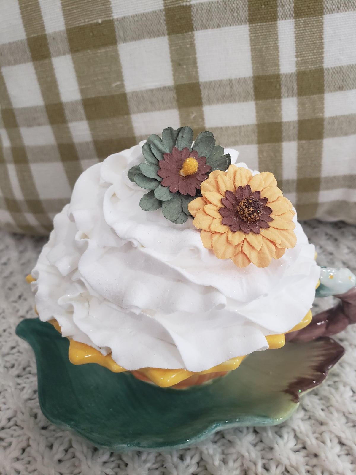 Pip Posh Design Faux Sweet Décor Sunflower Tea Cup &amp; Whipped Sunflower Topper