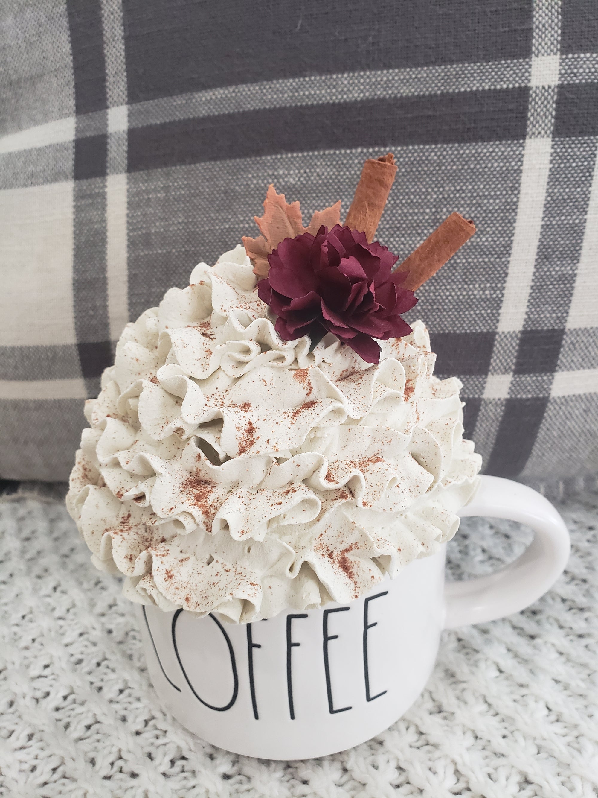 Rae Dunn "Coffee" White Mug & Pip Posh Design Faux Sweet Décor Ivory Whipped Topper Fall Harvest Collection