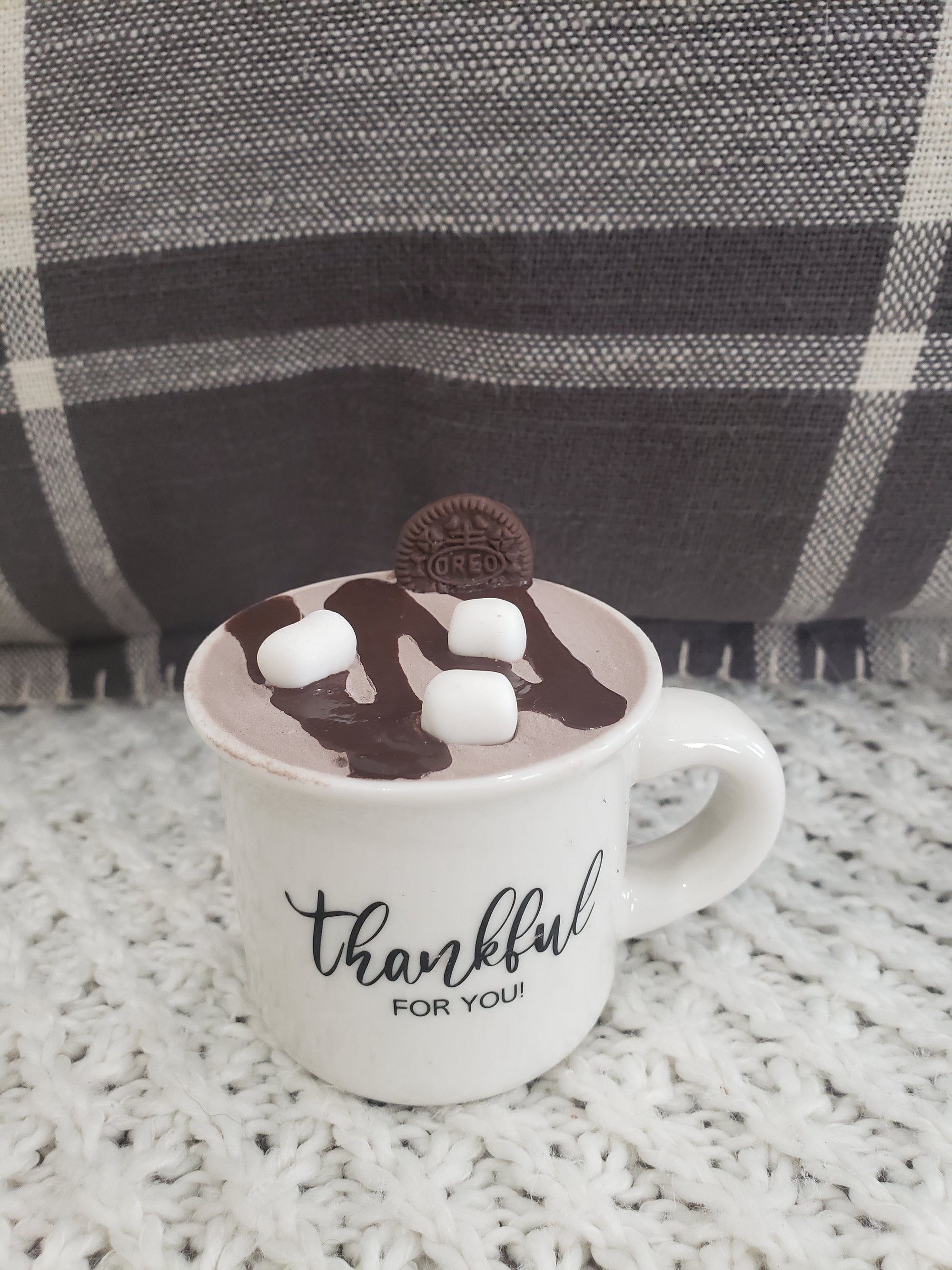 Pip Posh Design Faux Sweet Décor Mini White Thankful For You Mug Hot Chocolate & Oreo Cookie Topper Collection