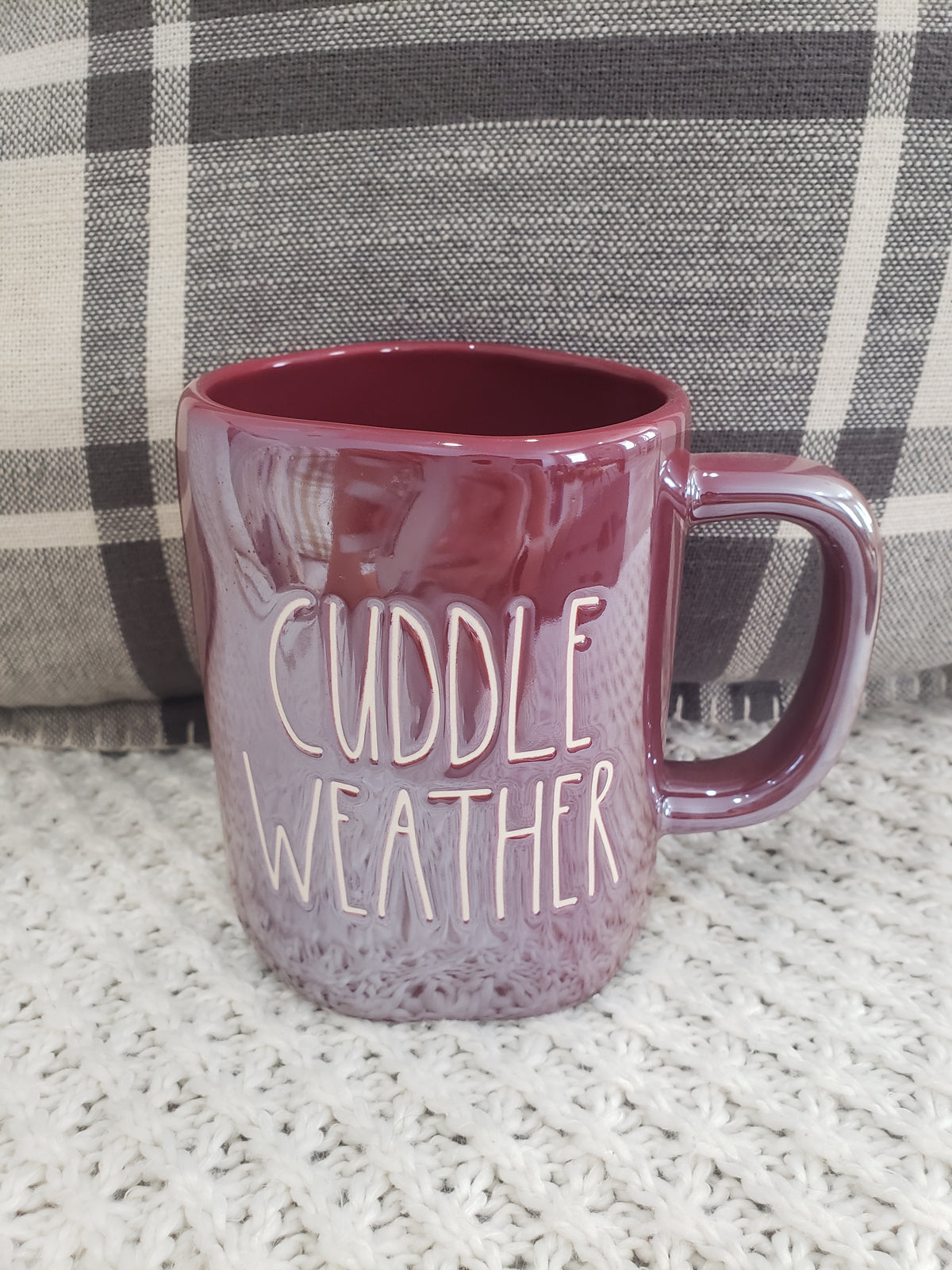 Rae Dunn &quot;Cuddle Weather&quot; Iridescent Maroon Mug Collection