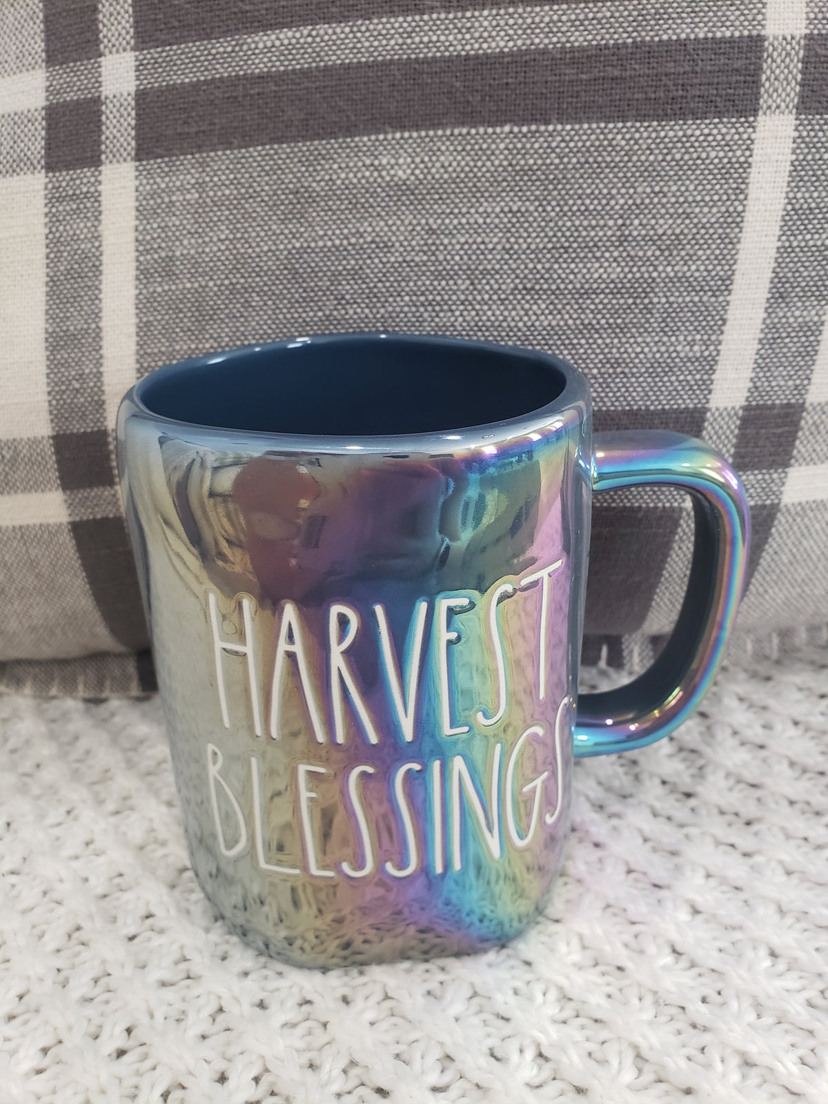 Rae Dunn &quot;Harvest Blessings&quot; Blue Iridescent Mug Collection