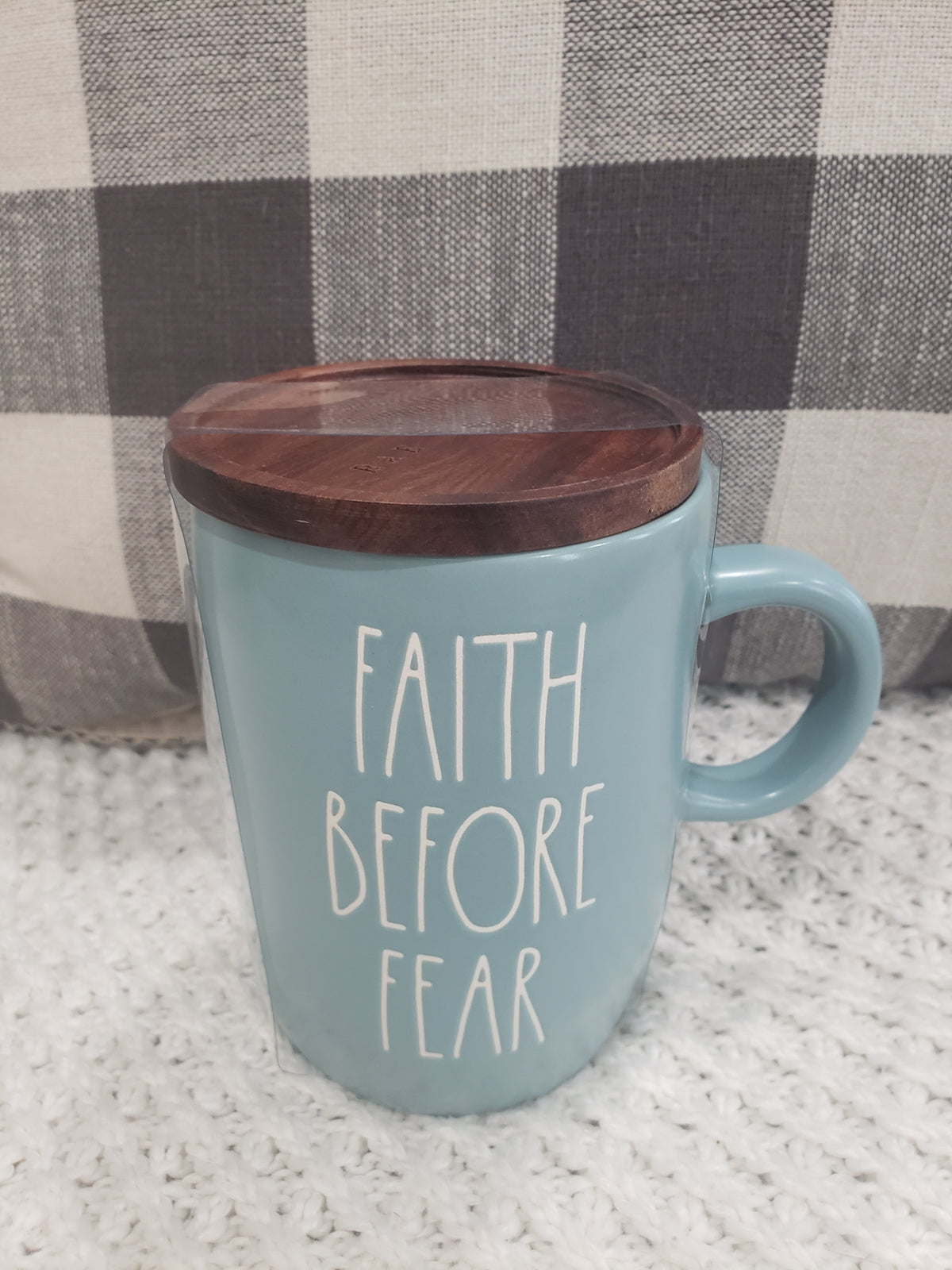 Rae Dunn &quot;Faith Before Fear&quot; Mug &amp; Wooden Lid Mug Collection