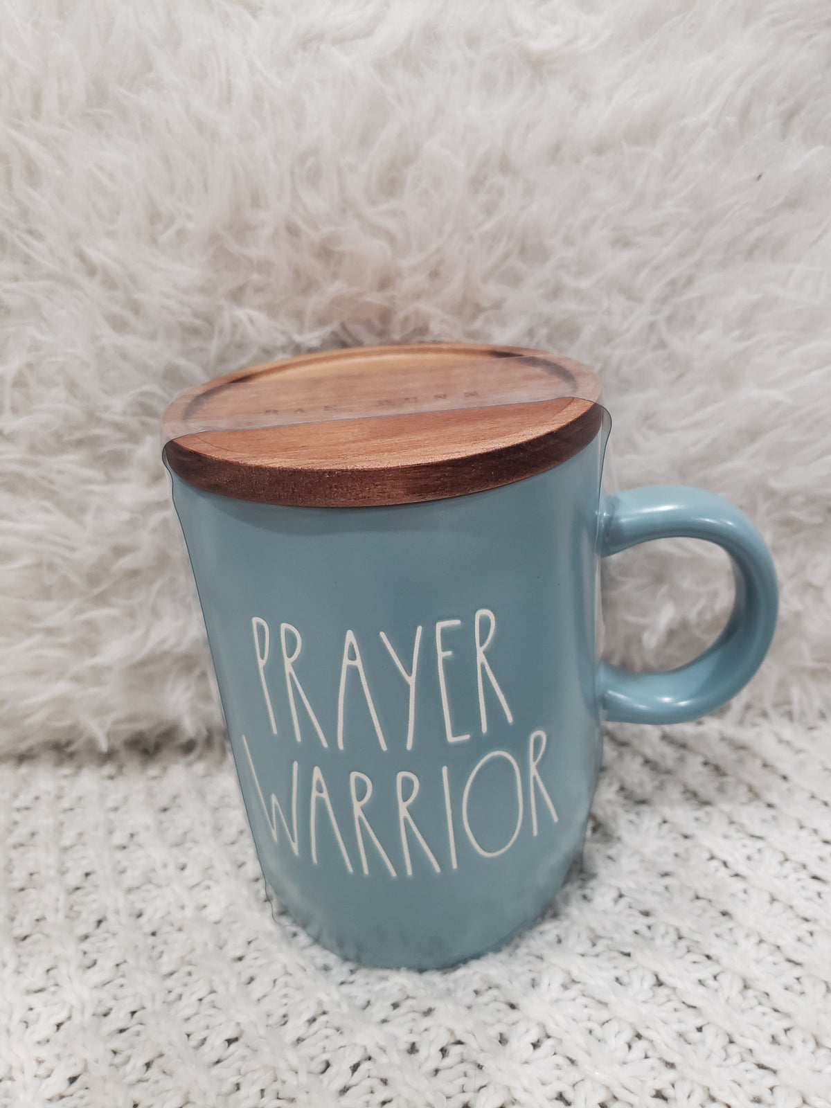 Rae Dunn &quot;Prayer Warrior&quot; Mug &amp; Wooden Lid Warmer Collection