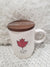 Rae Dunn "Cozy" White Mug With A Fall Leave & Wooden Lid Warmer Collection