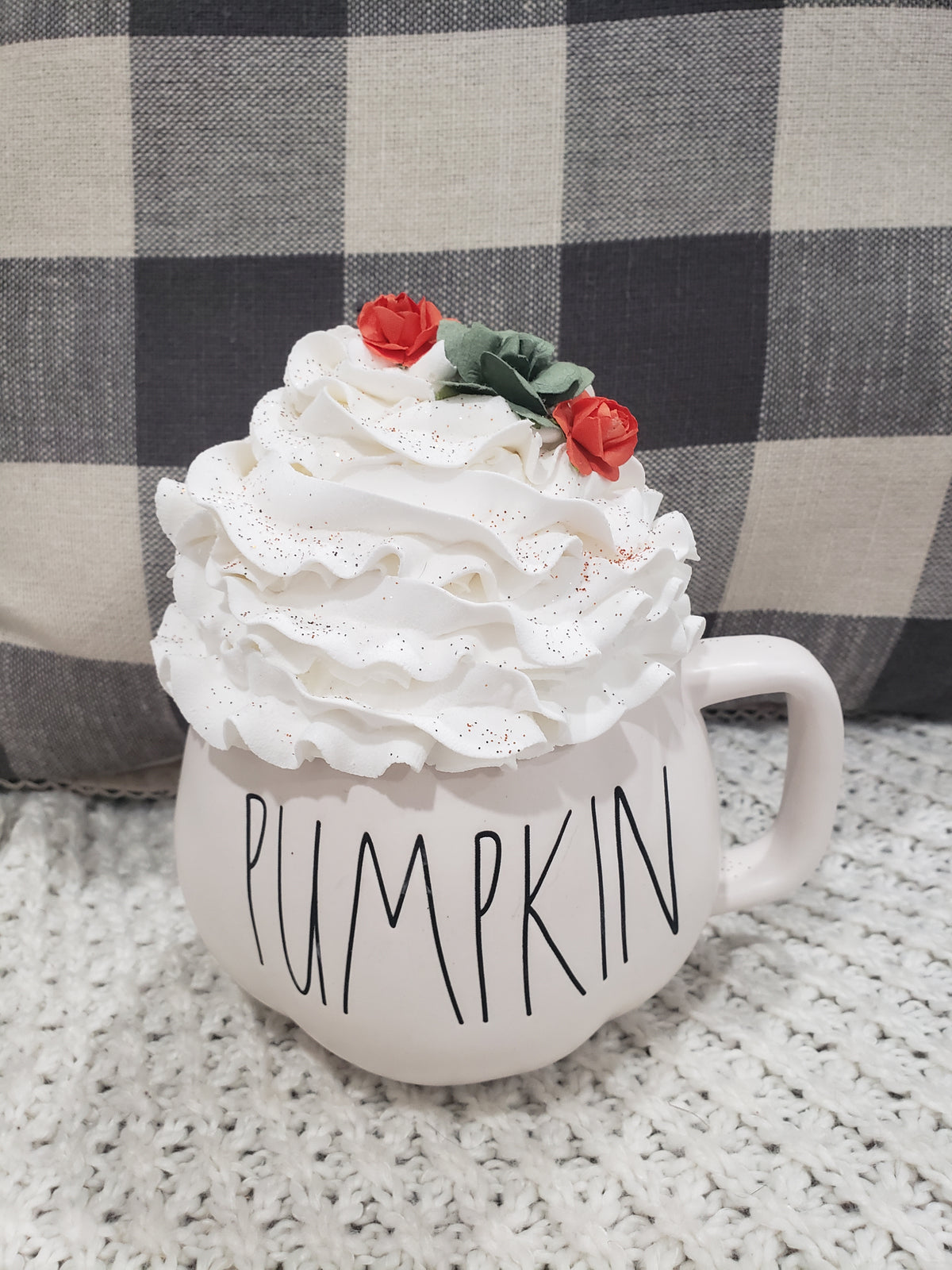 Rae Dunn &quot;Pumpkin&quot; White Pumpkin Mug &amp; Pip Posh Design Faux Sweet Décor White Whipped Topper