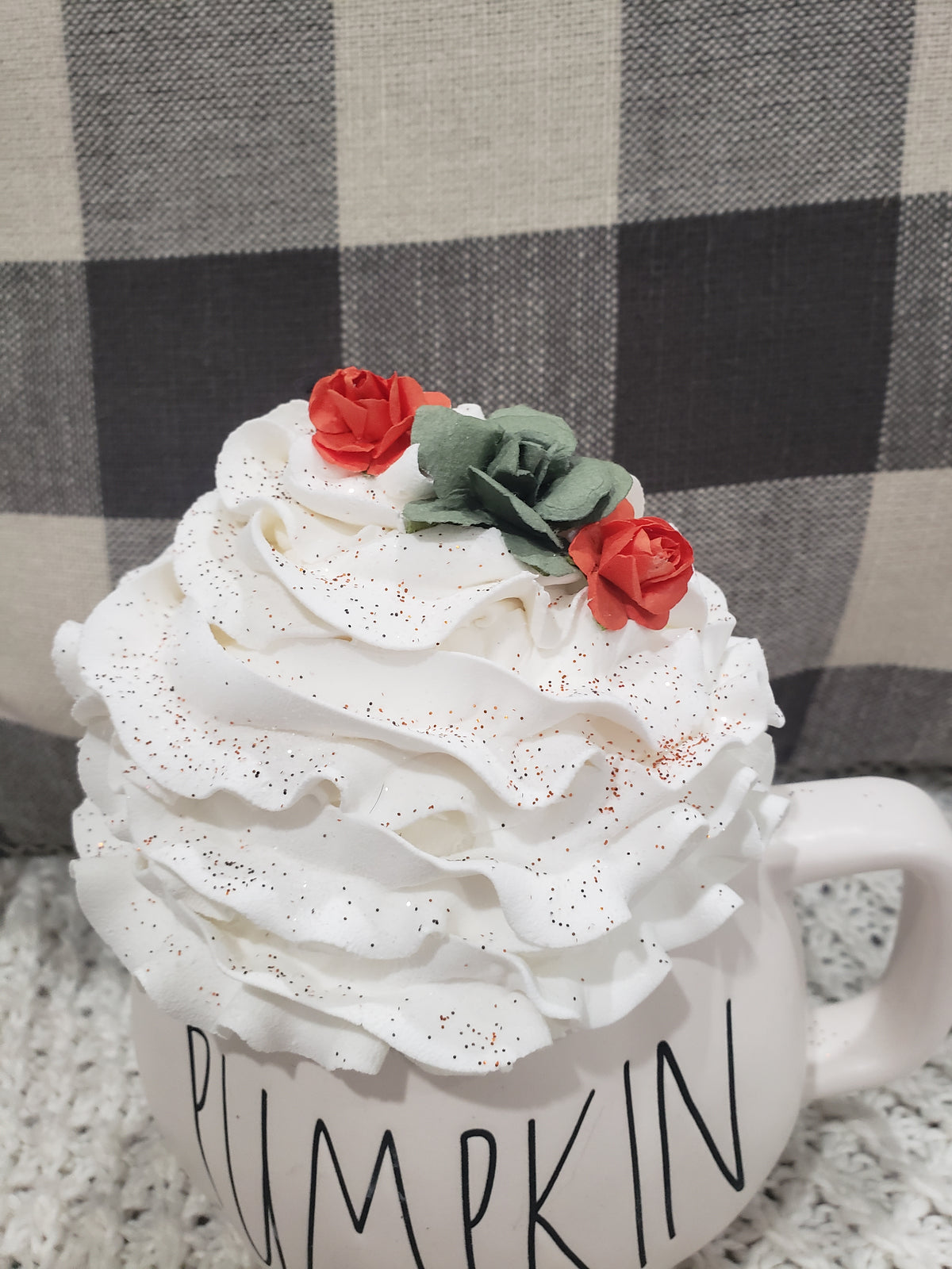 Rae Dunn &quot;Pumpkin&quot; White Pumpkin Mug &amp; Pip Posh Design Faux Sweet Décor White Whipped Topper
