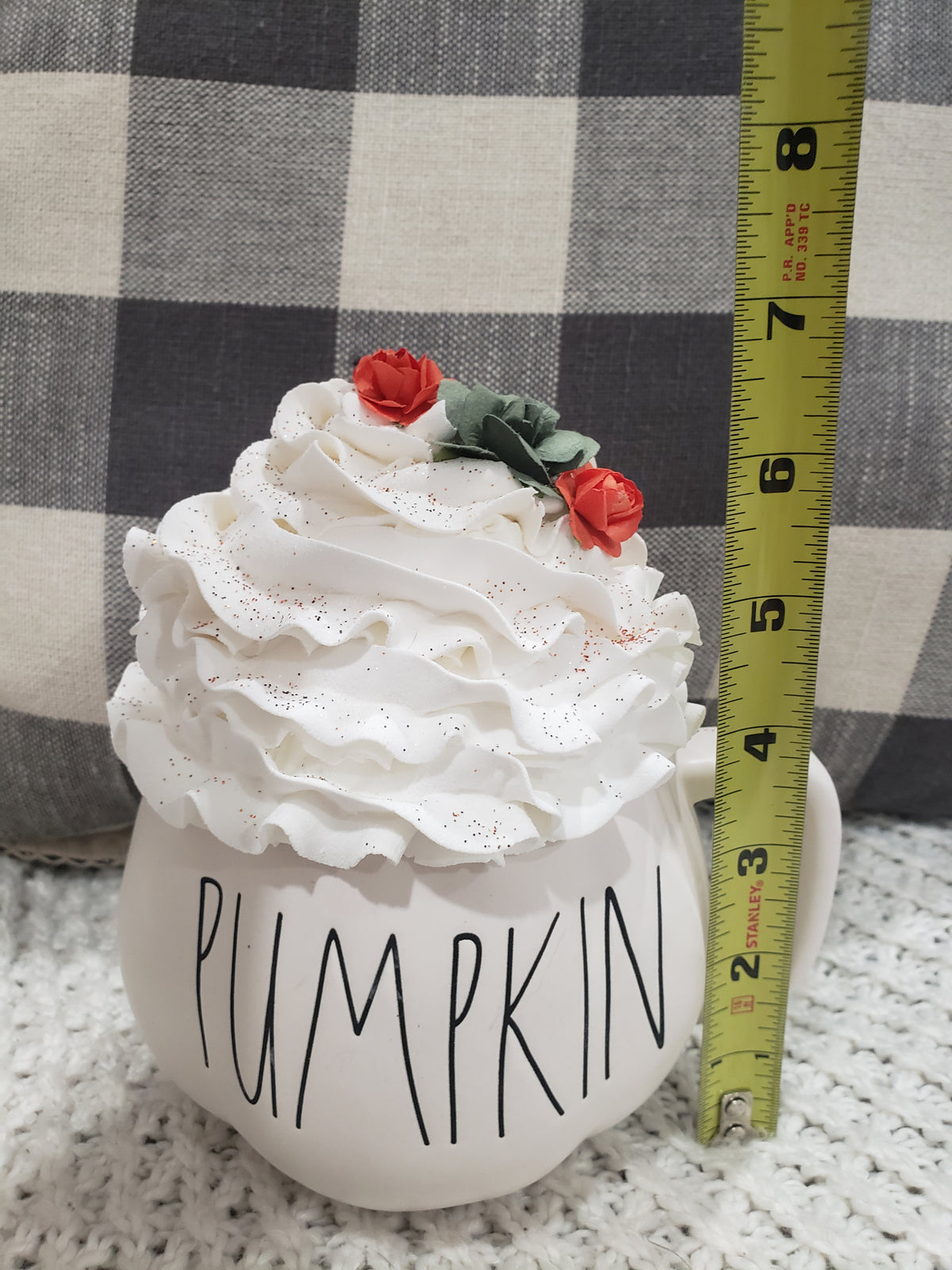 Rae Dunn &quot;Pumpkin&quot; White Pumpkin Mug &amp; Pip Posh Design Faux Sweet Décor White Whipped Topper
