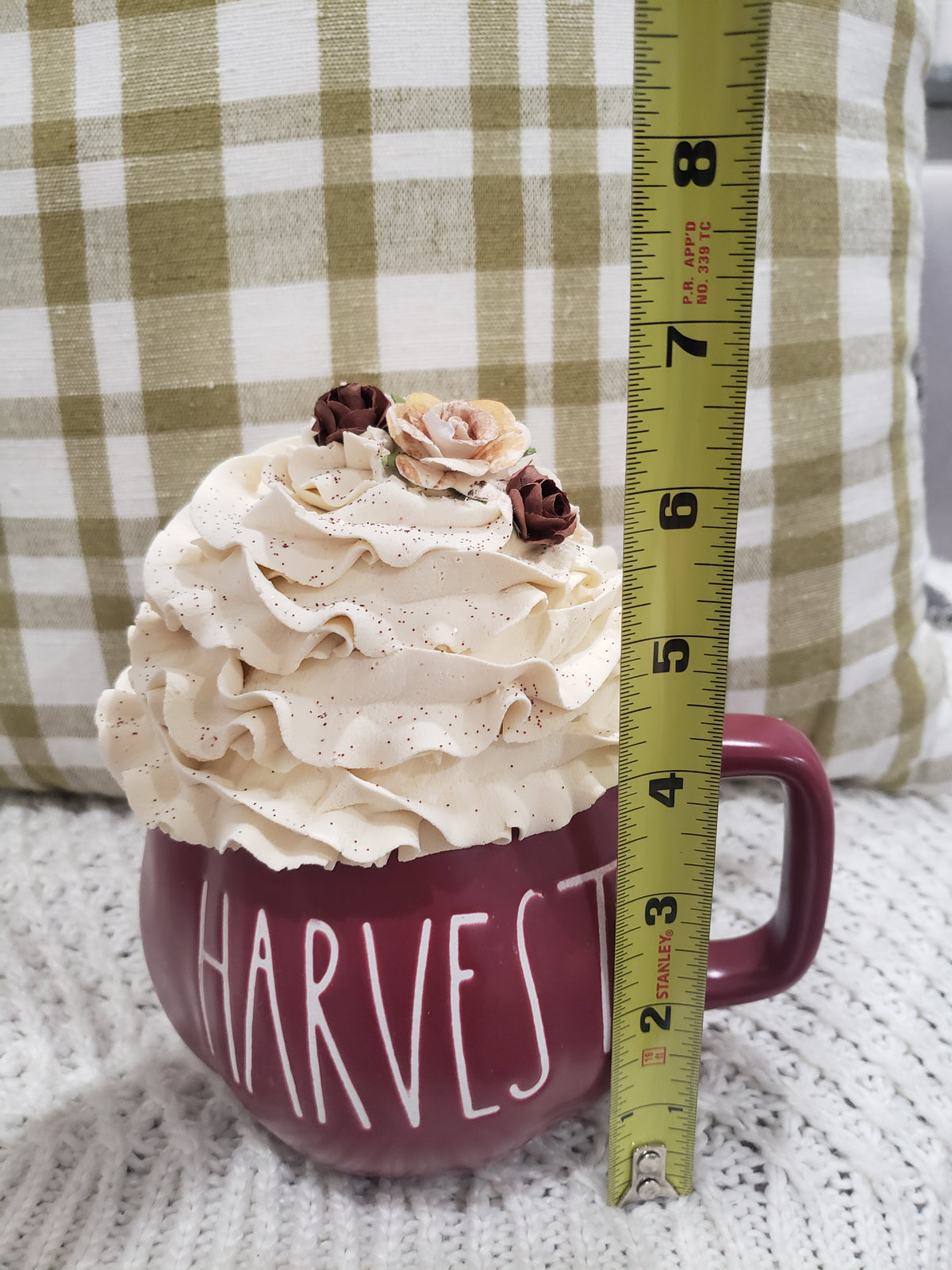 Rae Dunn &quot;Harvest&quot; Maroon Pumpkin Mug &amp; Pip Posh Design Faux Sweet Décor Ivory Whipped Topper