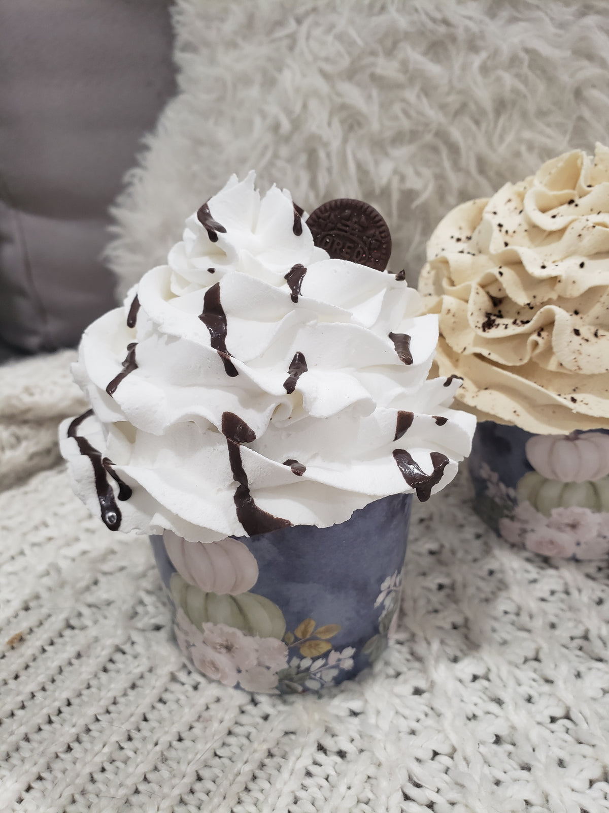 Pip Posh Design Faux Sweet Décor Fall Harvest Pumpkin Whipped Cookie Toppers Cupcake Assortment Set Of 4