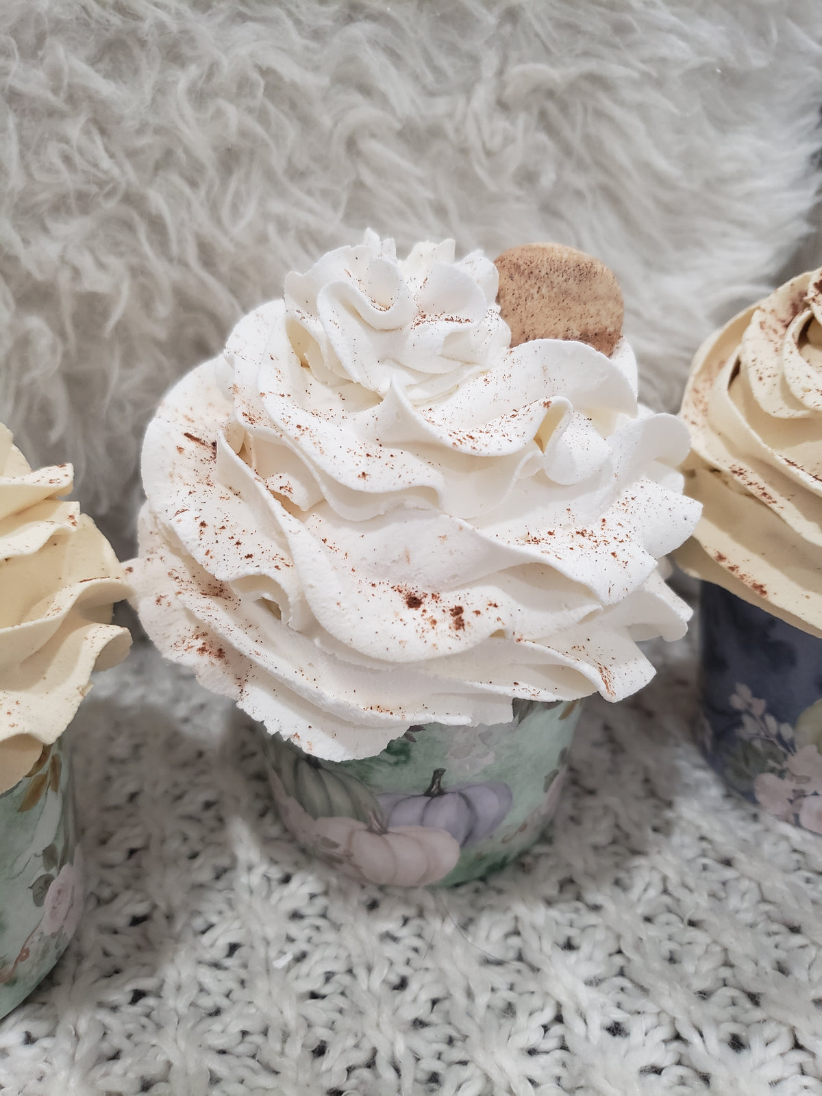 Pip Posh Design Faux Sweet Décor Fall Pumpkin Whipped Sugar Cookie &amp; Cinnamon Toppers Cupcake Assortment Set Of 4