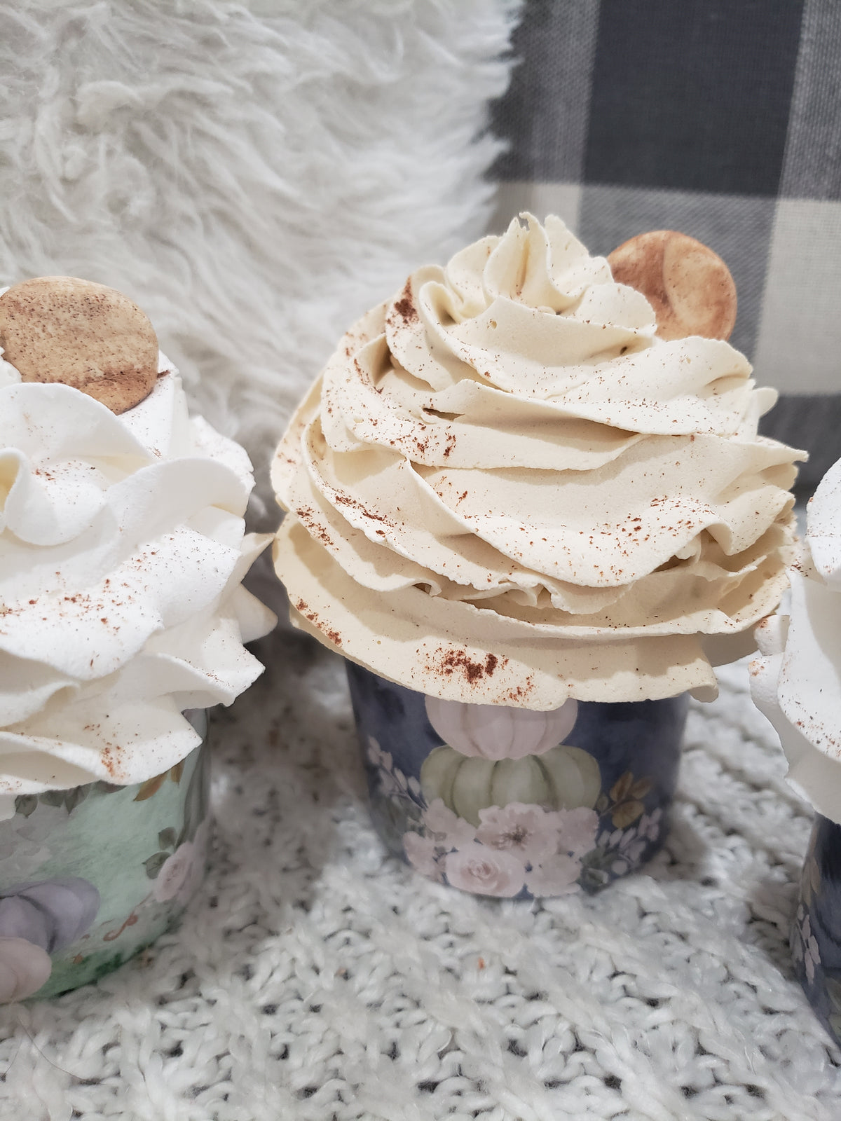 Pip Posh Design Faux Sweet Décor Fall Pumpkin Whipped Sugar Cookie &amp; Cinnamon Toppers Cupcake Assortment Set Of 4