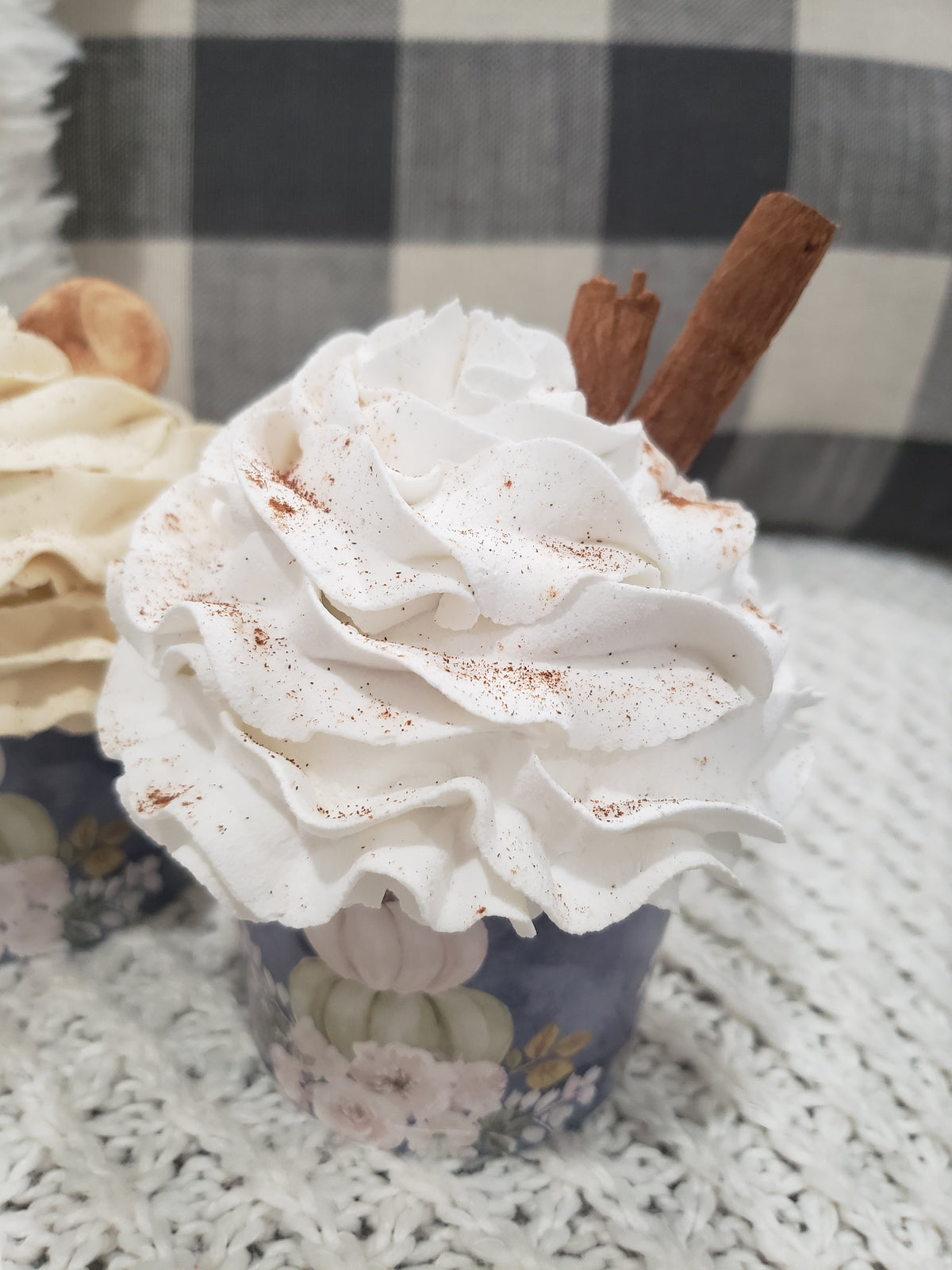 Pip Posh Design Faux Sweet Décor Fall Pumpkin Whipped Sugar Cookie &amp; Cinnamon Toppers Cupcake Assortment Set Of 4