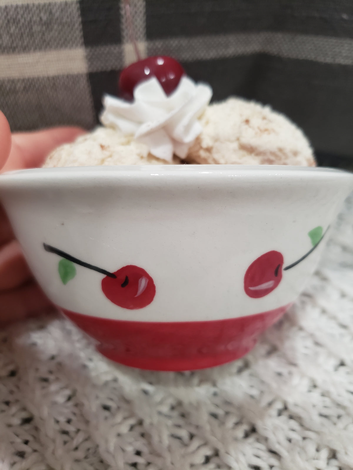 Pip Posh Design Faux Sweet Décor Cherry Bowl &amp; Vanilla Ice Cream Dessert Collection
