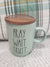 Rae Dunn "Pray Wait Trust" Green Mug & Wooden Lid Collection