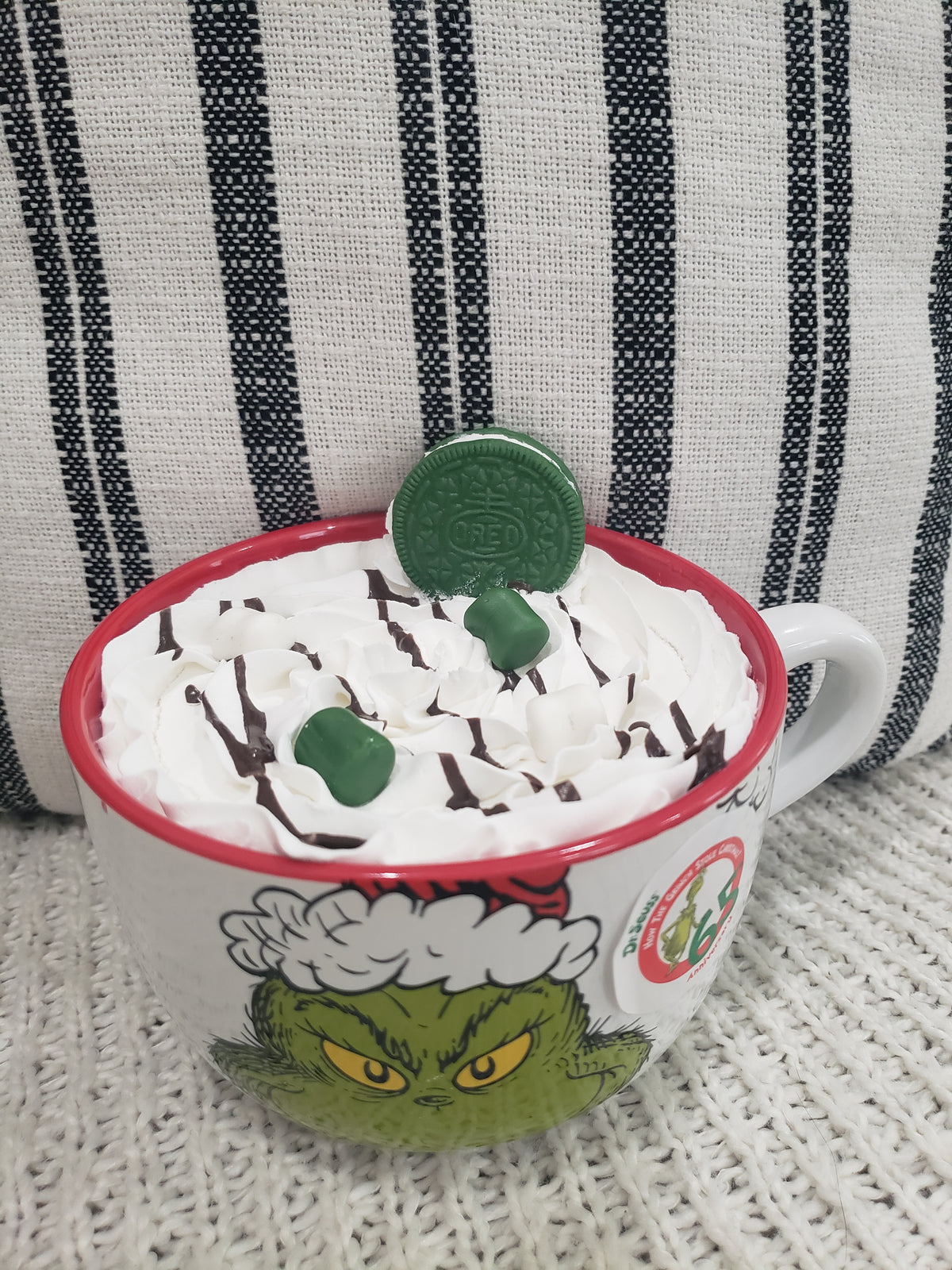 Pip Posh Design Faux Sweet Décor &quot;Grinch&quot; Holiday Mug &amp; Hot Chocolate Whipped Topper