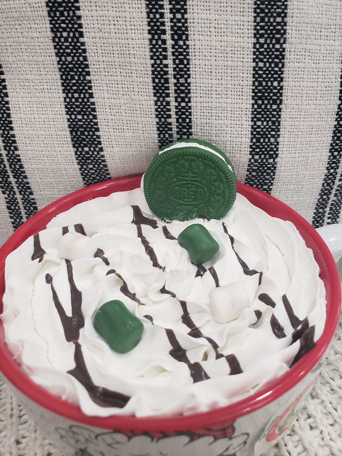 Pip Posh Design Faux Sweet Décor &quot;Grinch&quot; Holiday Mug &amp; Hot Chocolate Whipped Topper