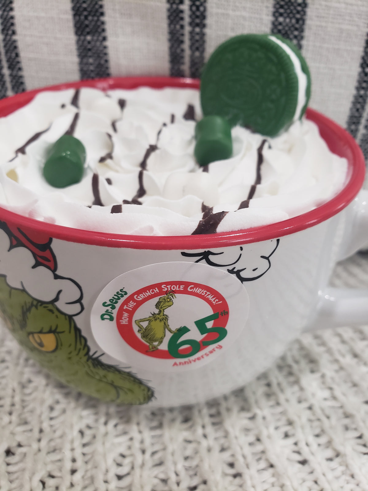 Pip Posh Design Faux Sweet Décor &quot;Grinch&quot; Holiday Mug &amp; Hot Chocolate Whipped Topper