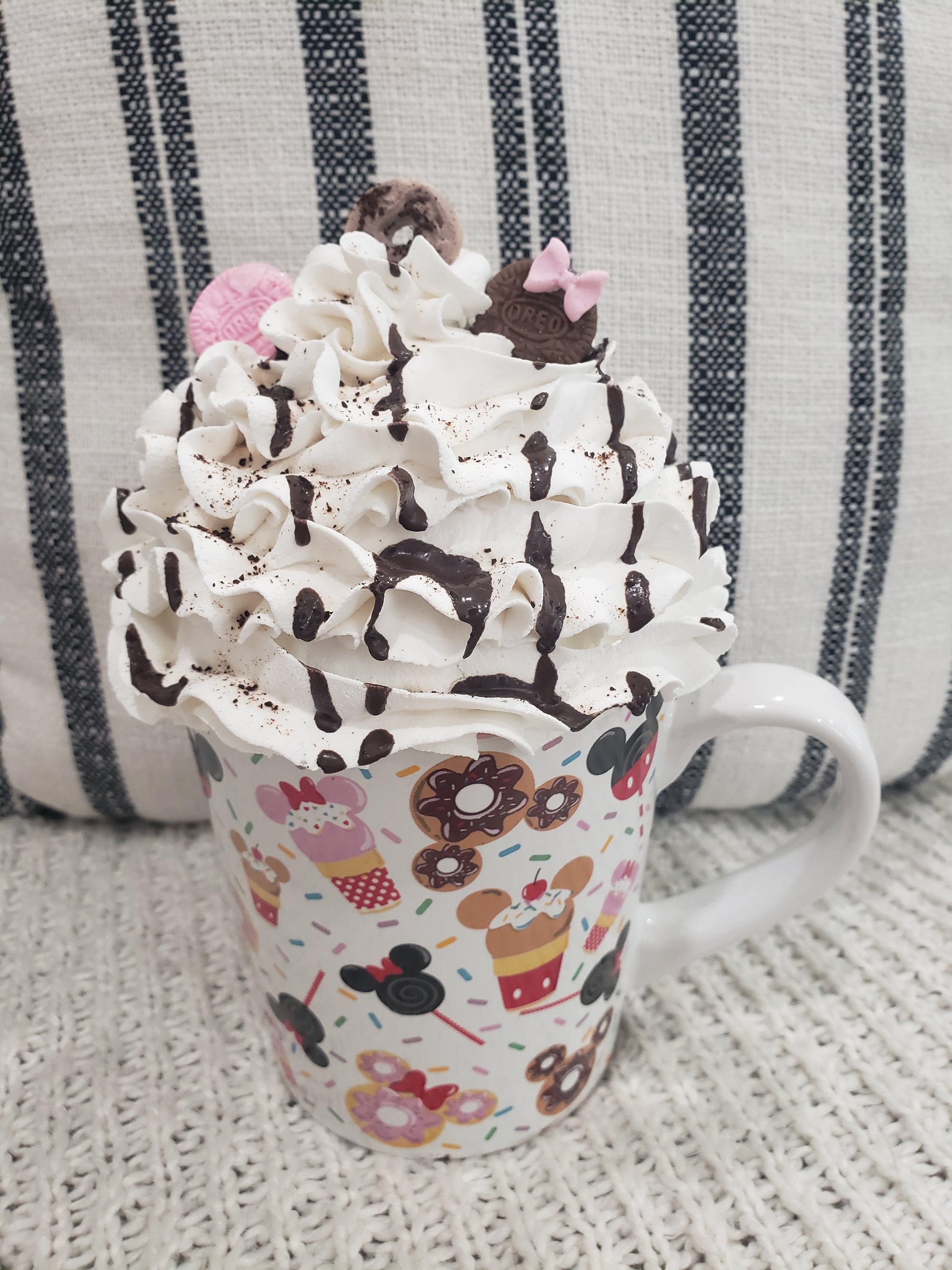 Pip Posh Design Faux Sweet Décor & Disney's Mickey And Minnie Sweet Treats Mug Chocolate Drizzled Whipped Topper