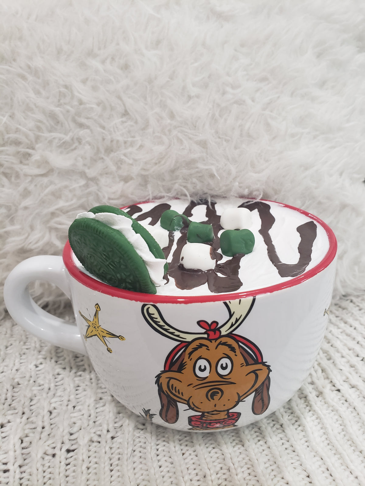 Pip Posh Design Faux Sweet Décor &quot;Grinch&quot; Holiday Mug &amp; Hot Chocolate Drizzle Topper