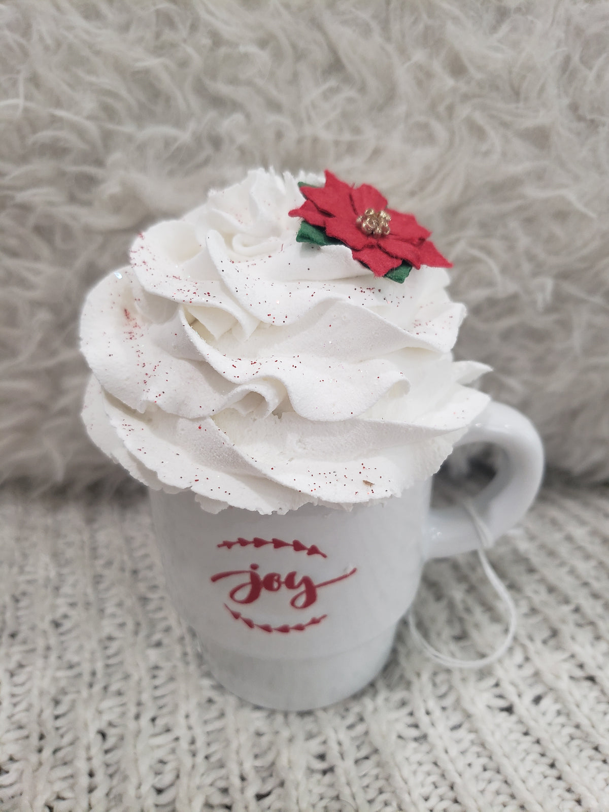 Pip Posh Design Faux Sweet Décor &quot;Joy&quot; White Mini Mug &amp; Mistletoe Whipped Topper Holiday Collection
