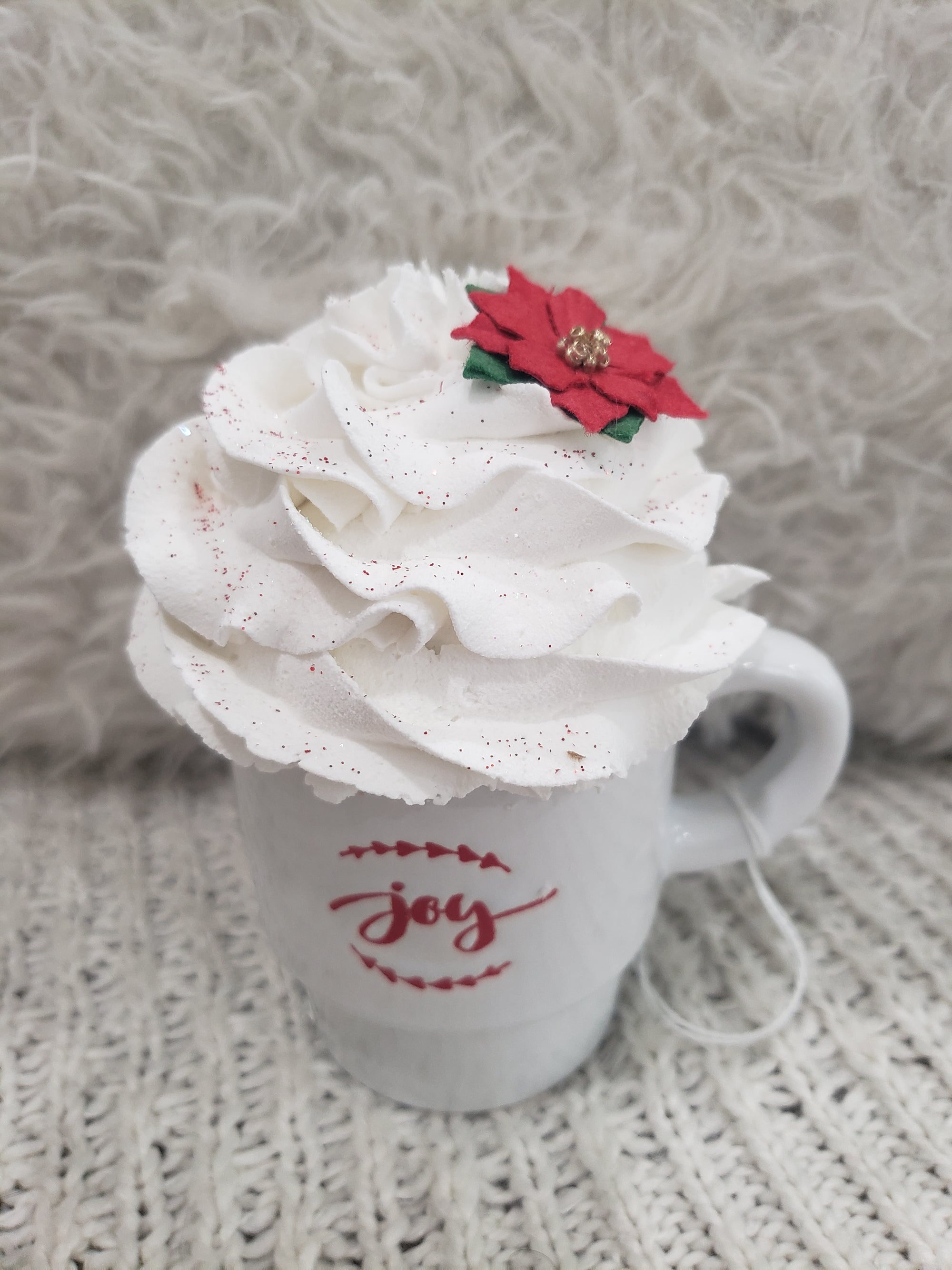 Pip Posh Design Faux Sweet Décor "Joy" White Mini Mug & Mistletoe Whipped Topper Holiday Collection