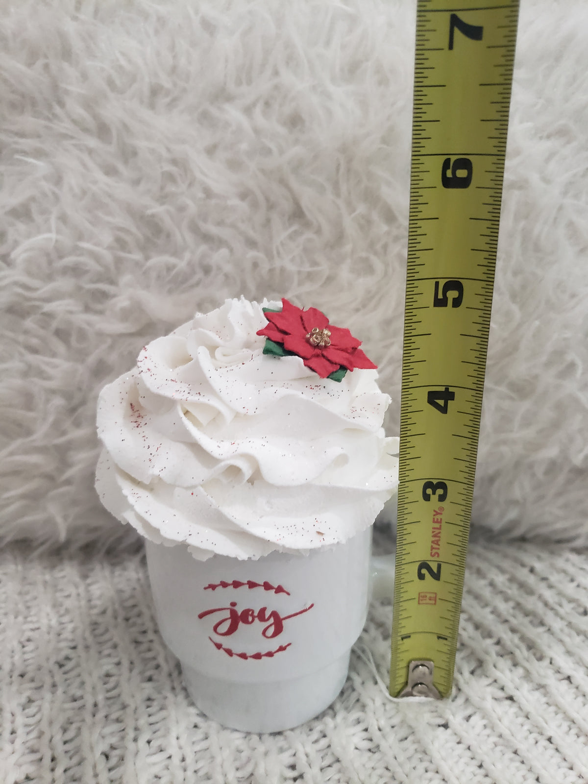 Pip Posh Design Faux Sweet Décor &quot;Joy&quot; White Mini Mug &amp; Mistletoe Whipped Topper Holiday Collection